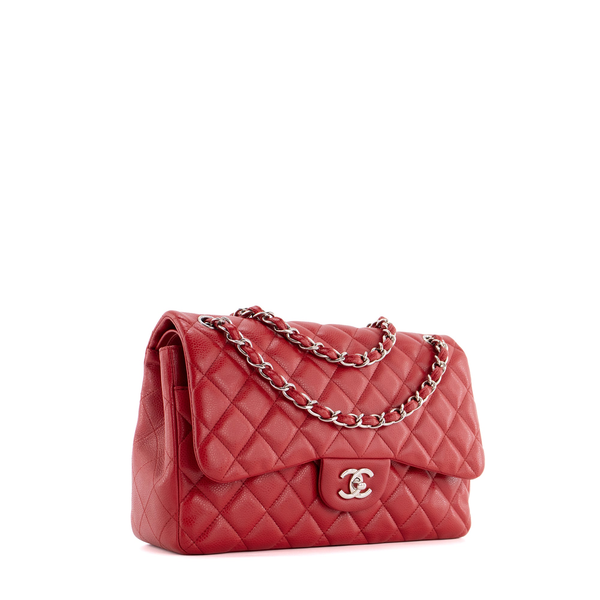 CHANEL - Sac à bandoulière Classique/Timeless Jumbo Chanel en cuir caviar rouge