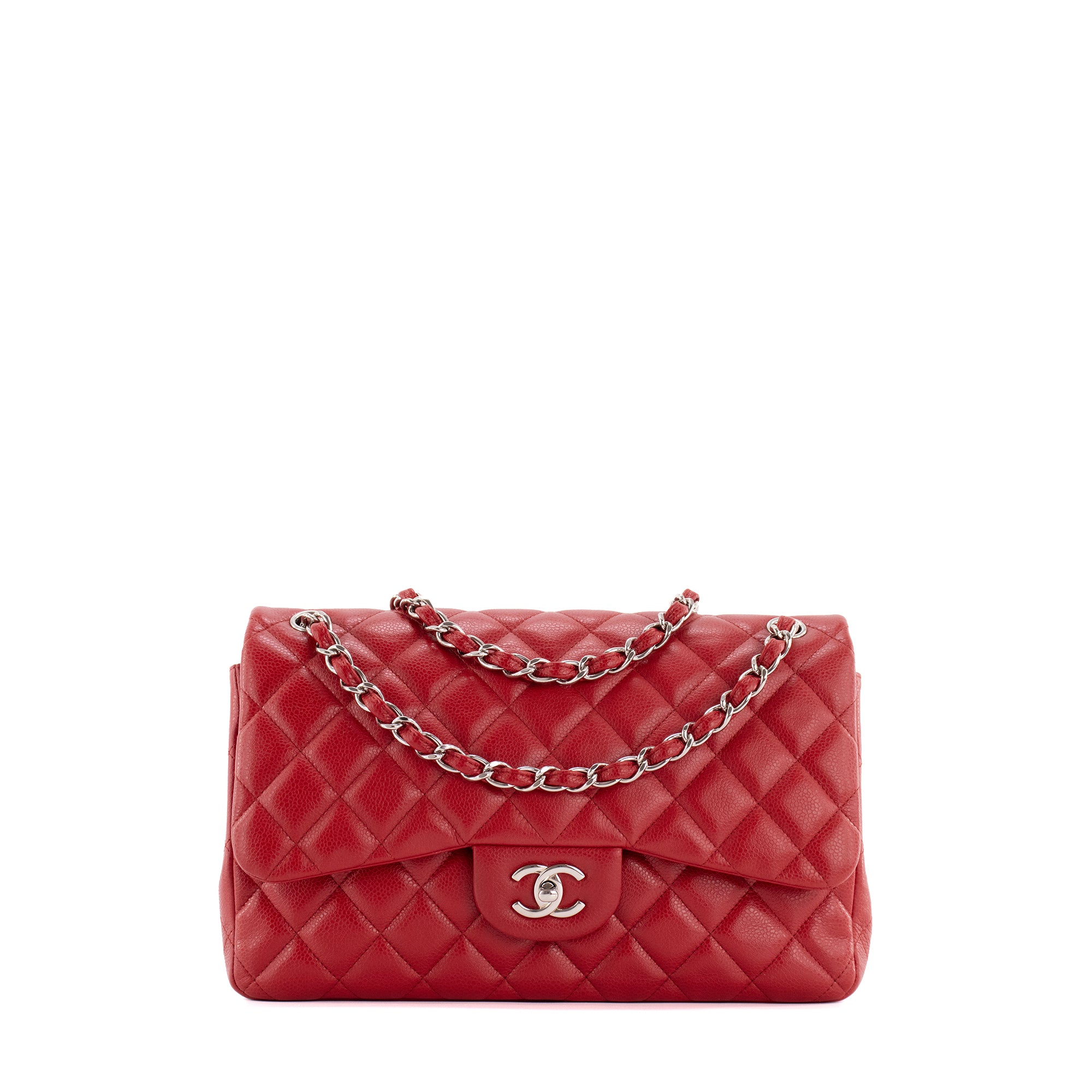CHANEL - Sac à bandoulière Classique/Timeless Jumbo Chanel en cuir caviar rouge