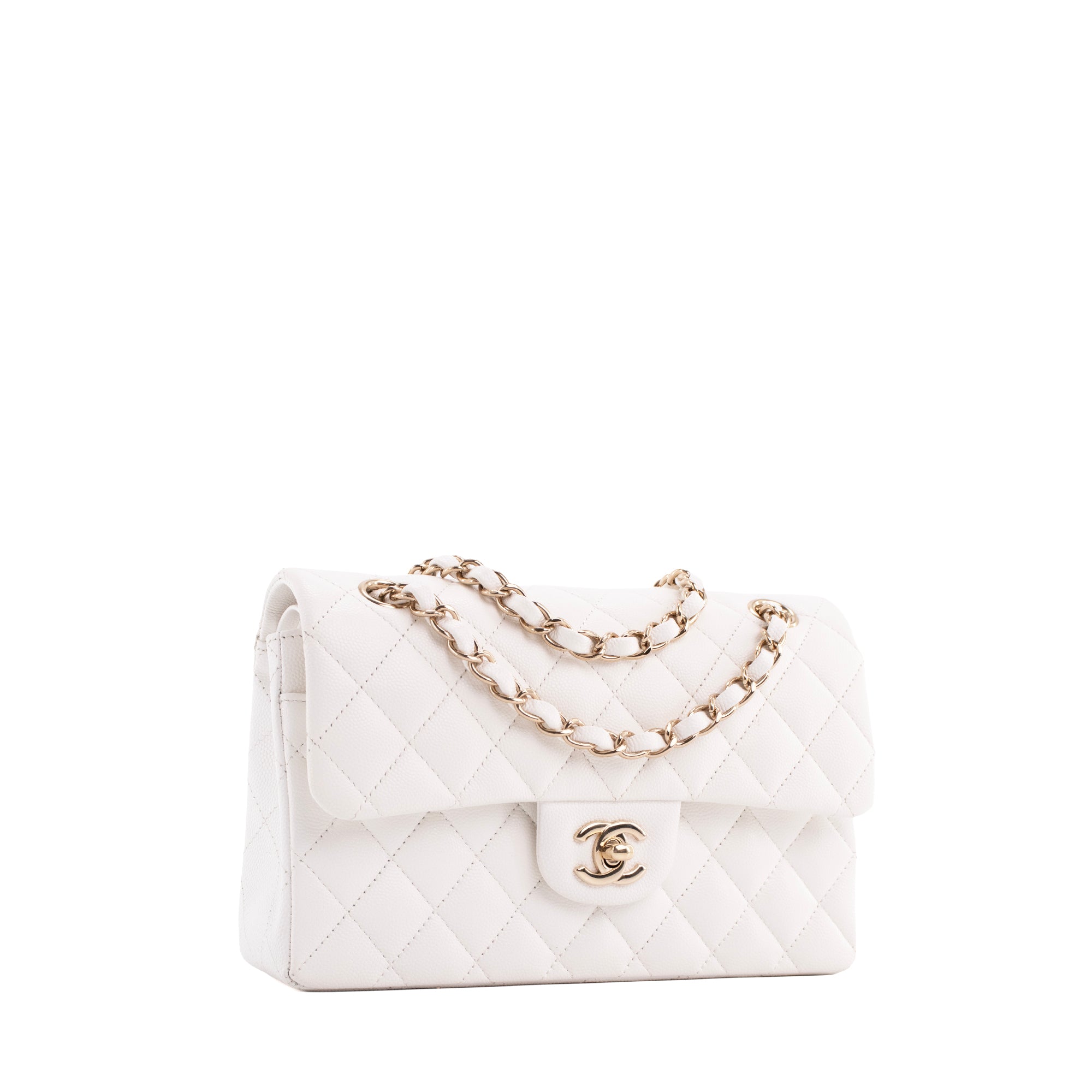 CHANEL - Sac à main Classique/Timeless small Chanel en cuir caviar blanc