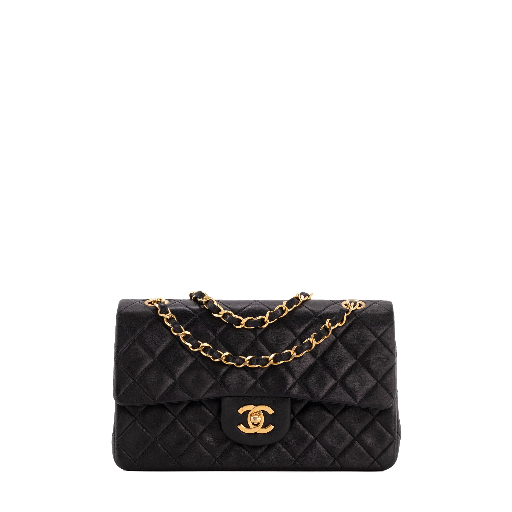 CHANEL - Sac à main Classique/Timeless small Chanel en cuir lisse noir vintage