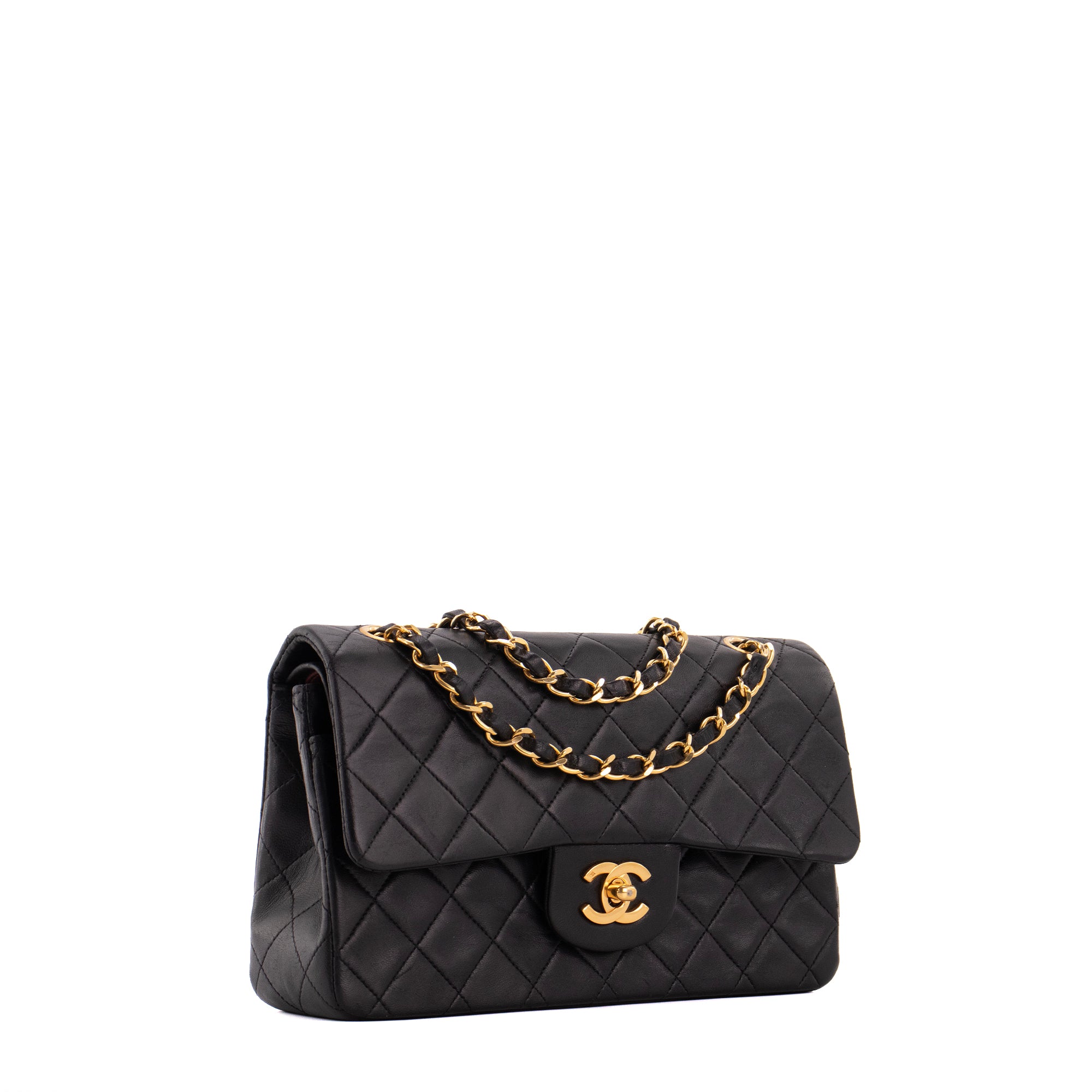 CHANEL - Sac à main Classique/Timeless small Chanel en cuir lisse noir vintage