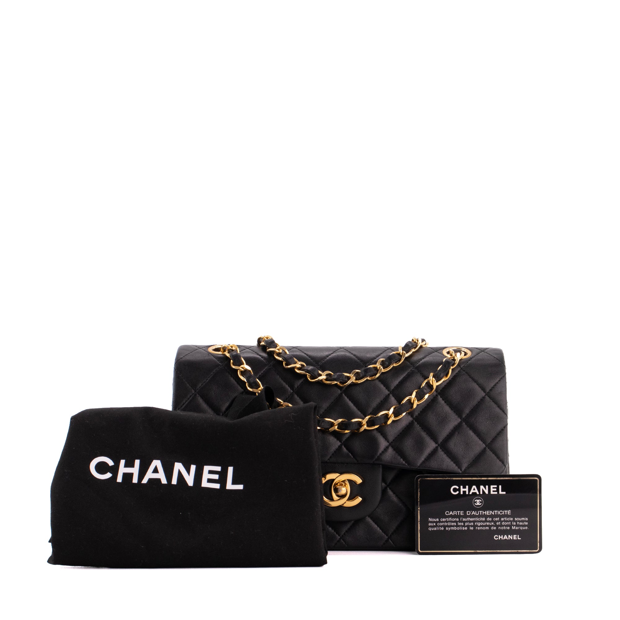 CHANEL - Sac à main Classique/Timeless small Chanel en cuir lisse noir vintage