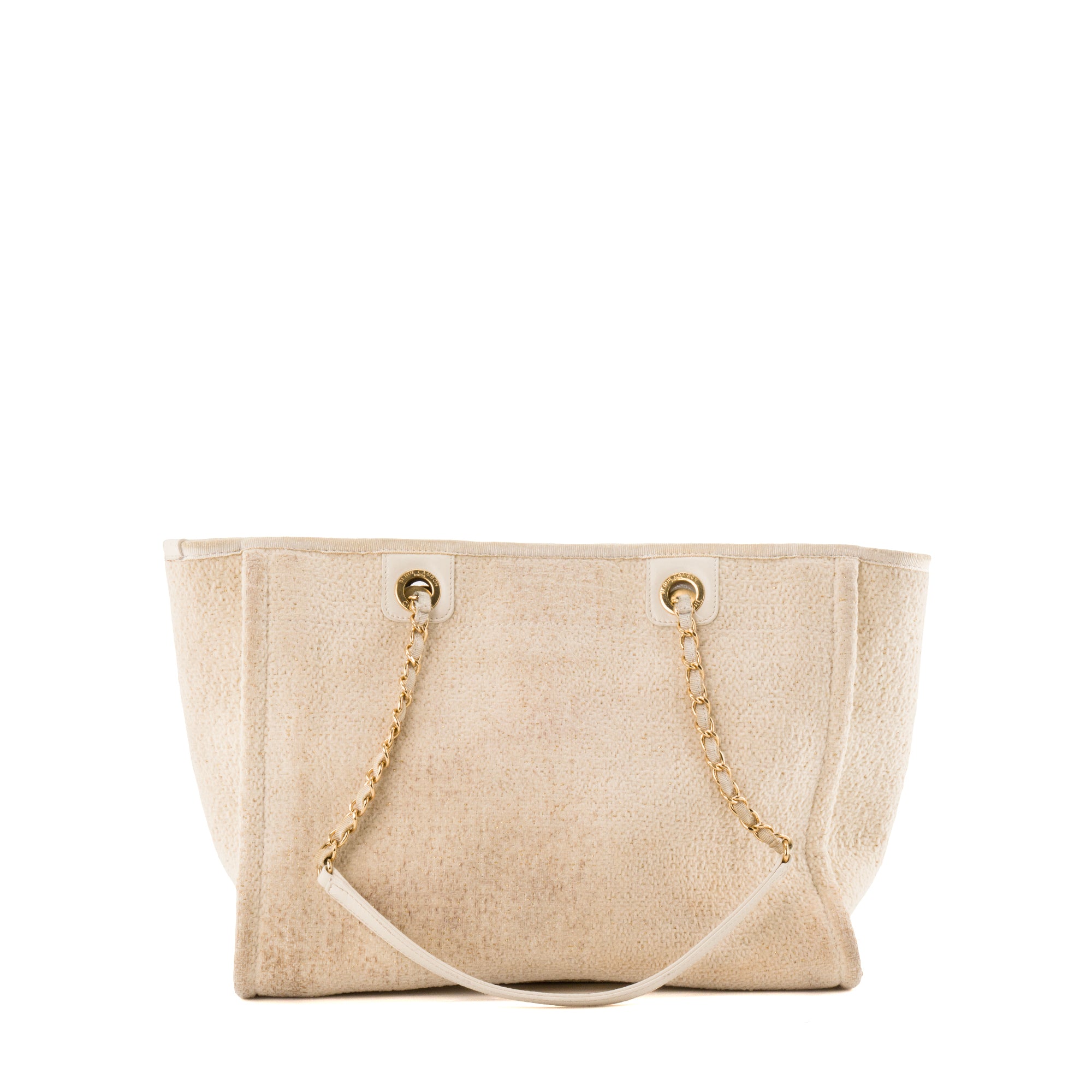 CHANEL - Sac cabas Deauville en toile et cuir lisse beige