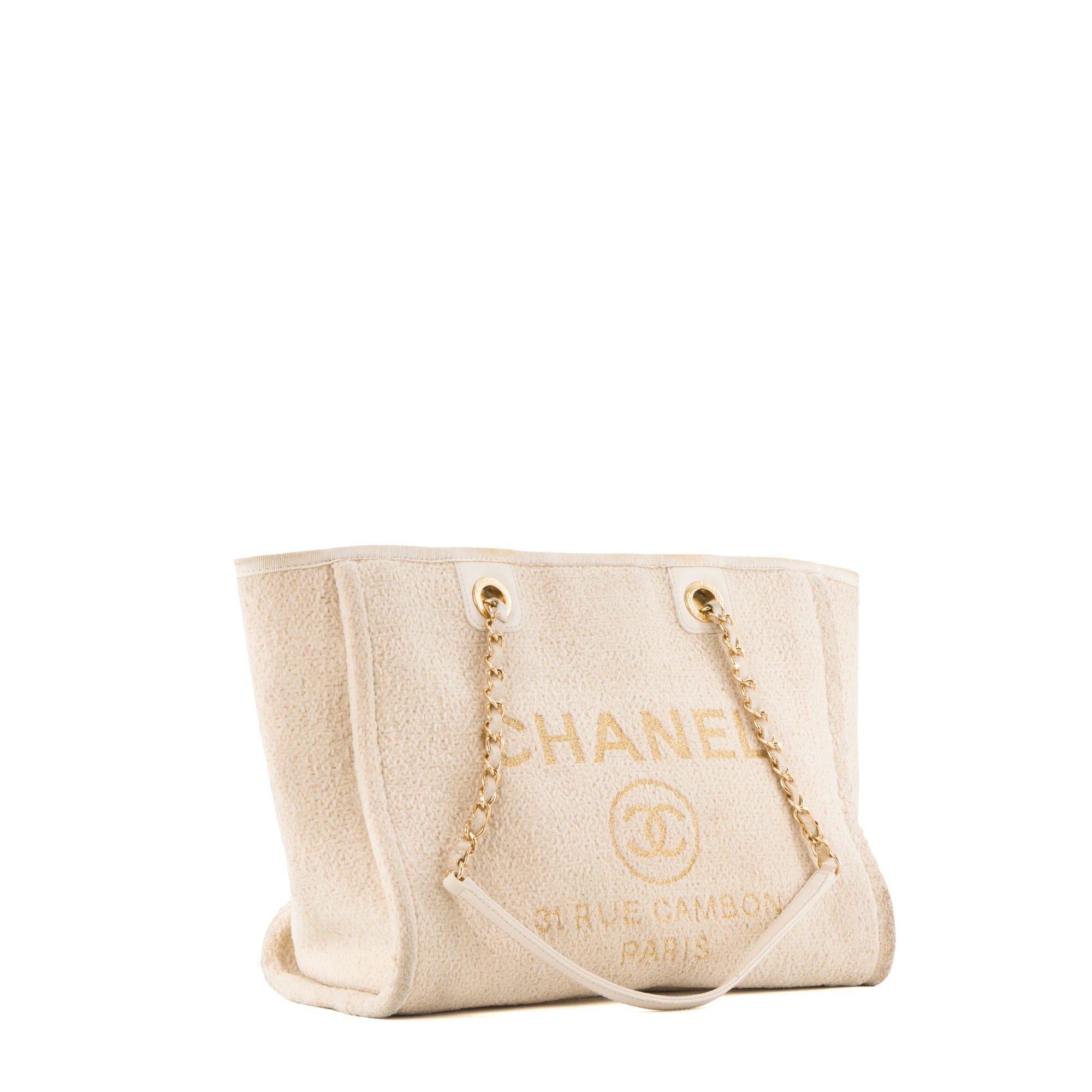 CHANEL - Sac cabas Deauville en toile et cuir lisse beige