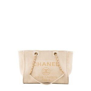 CHANEL - Sac cabas Deauville en toile et cuir lisse beige