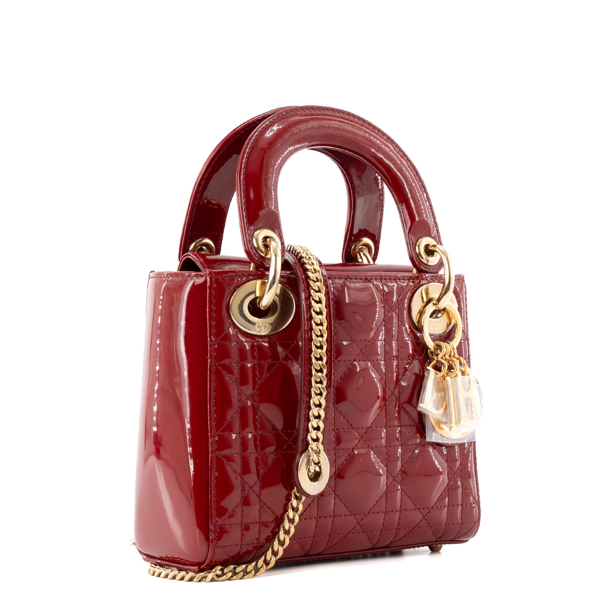 DIOR - Sac à main Lady Dior mini Dior en cuir verni rouge