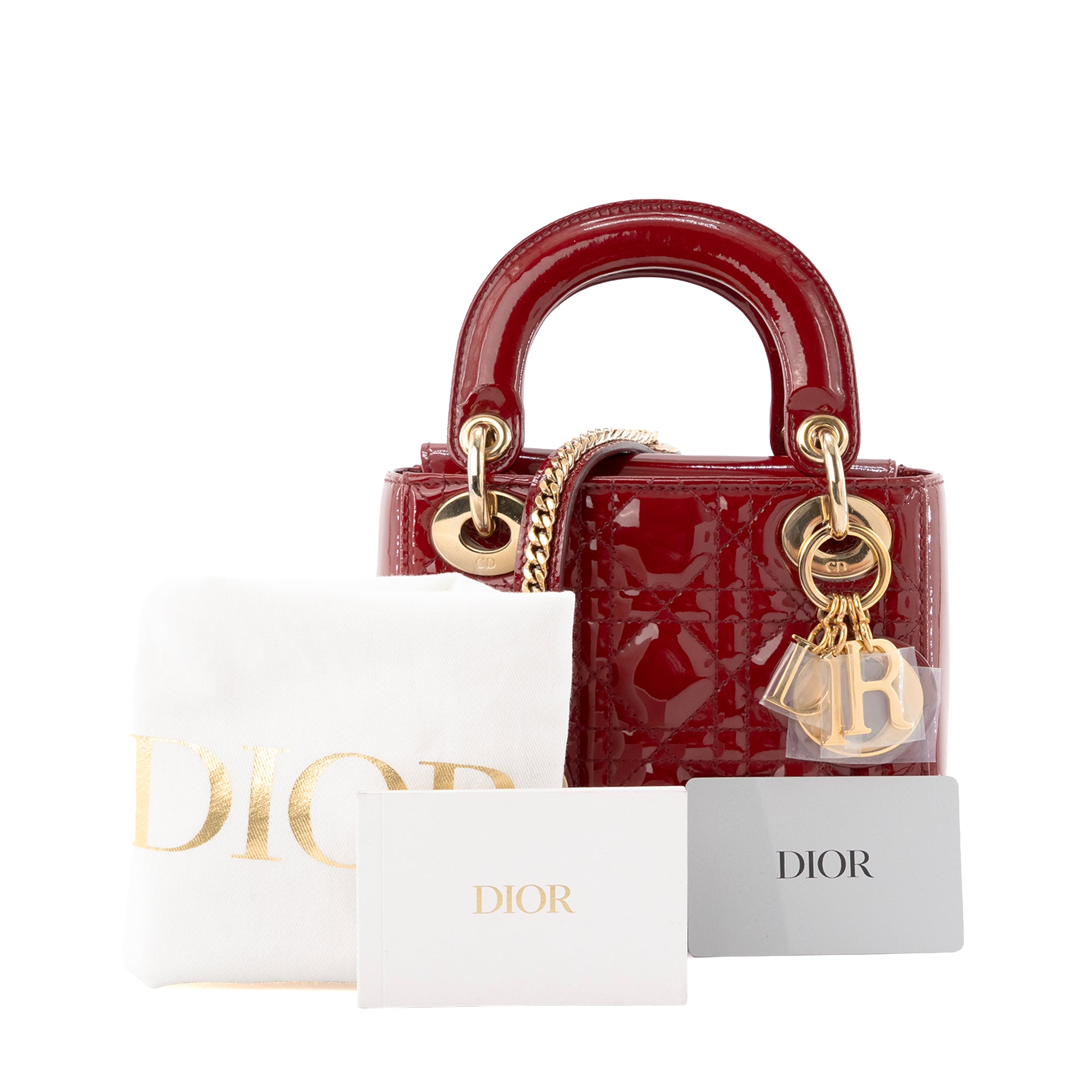 DIOR - Sac à main Lady Dior mini Dior en cuir verni rouge