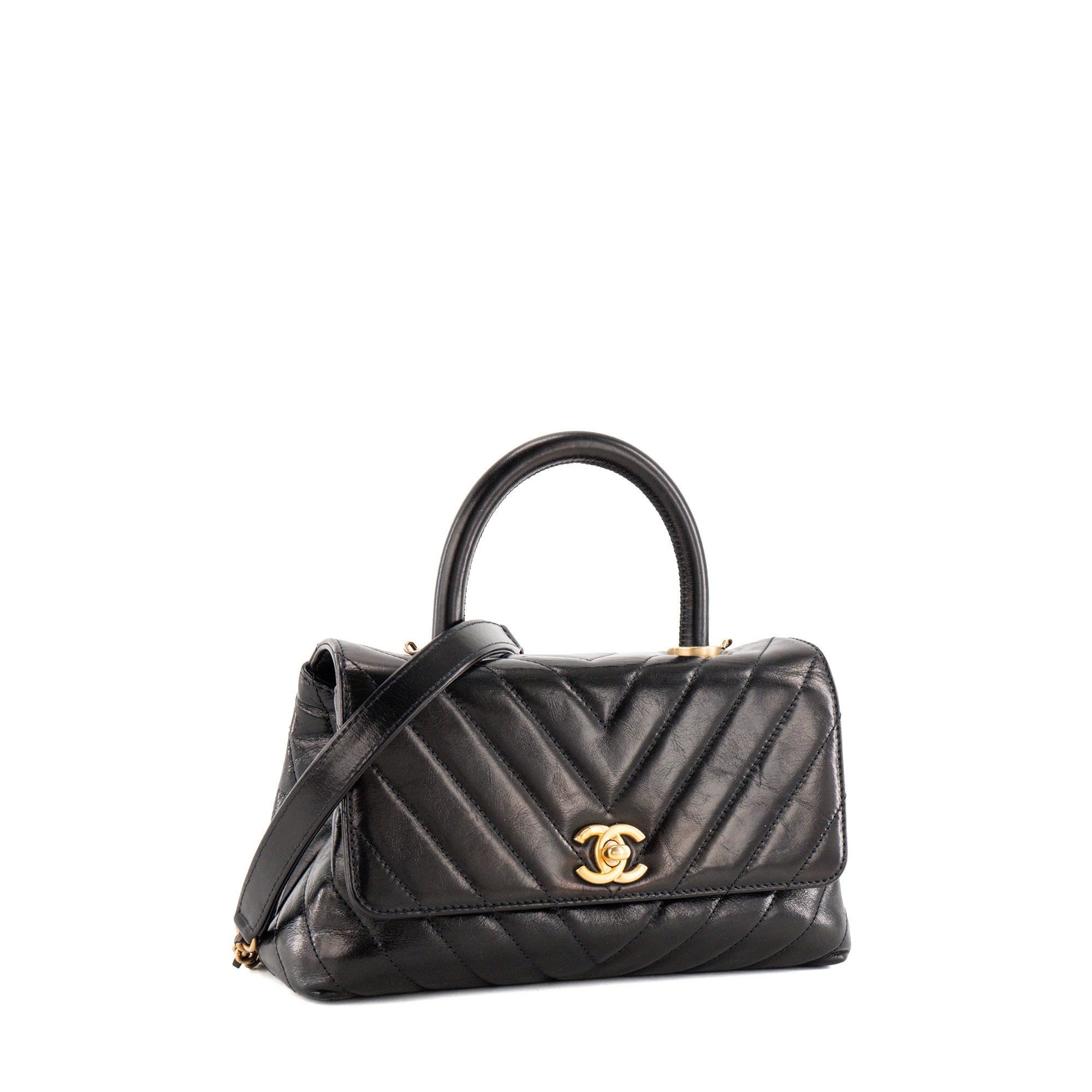 CHANEL - Sac à bandoulière Coco Handle small Chanel en cuir noir