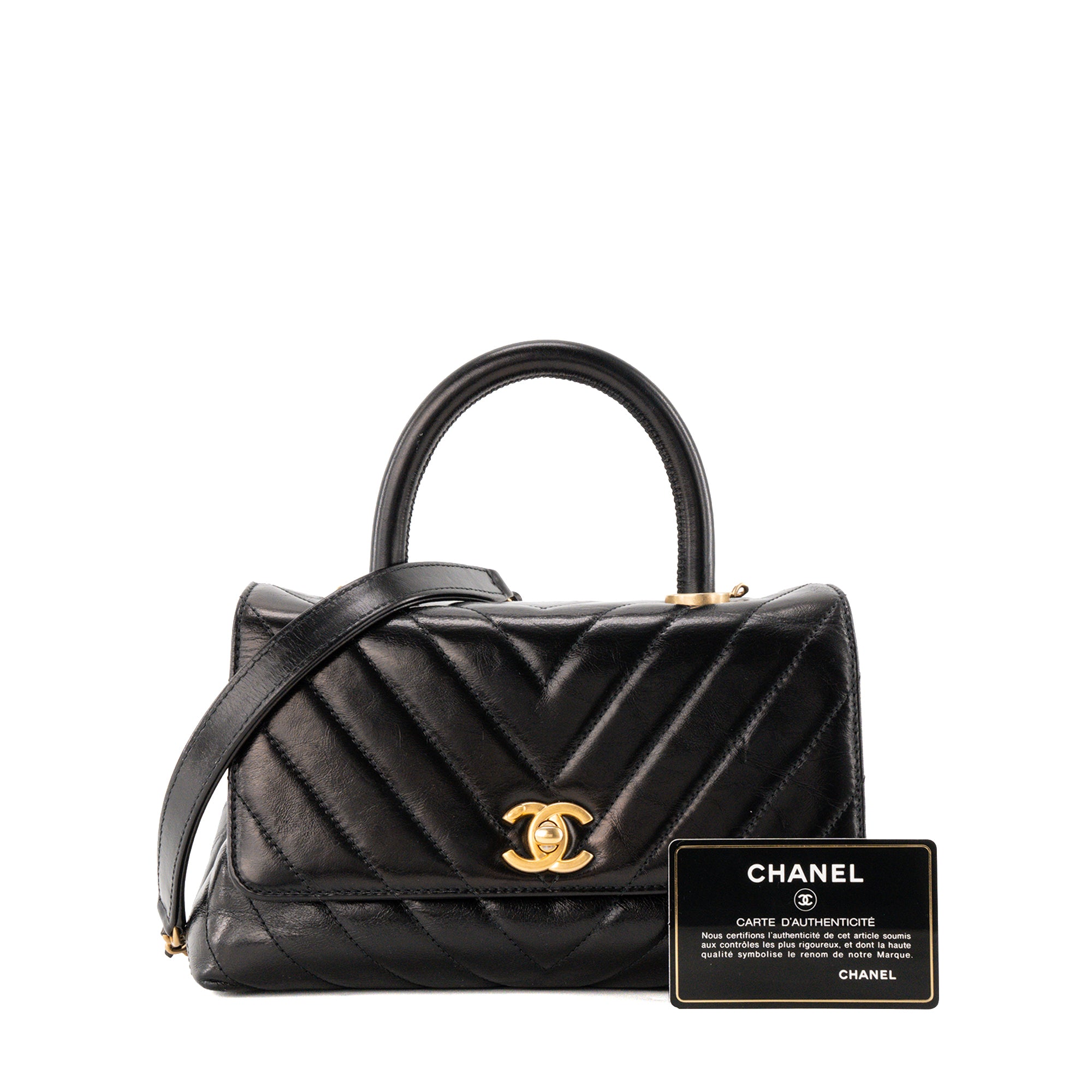 CHANEL - Sac à bandoulière Coco Handle small Chanel en cuir noir
