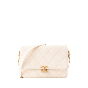 CHANEL - Sac à bandoulière Melody Flap Classique/Timeless Chanel en cuir caviar blanc