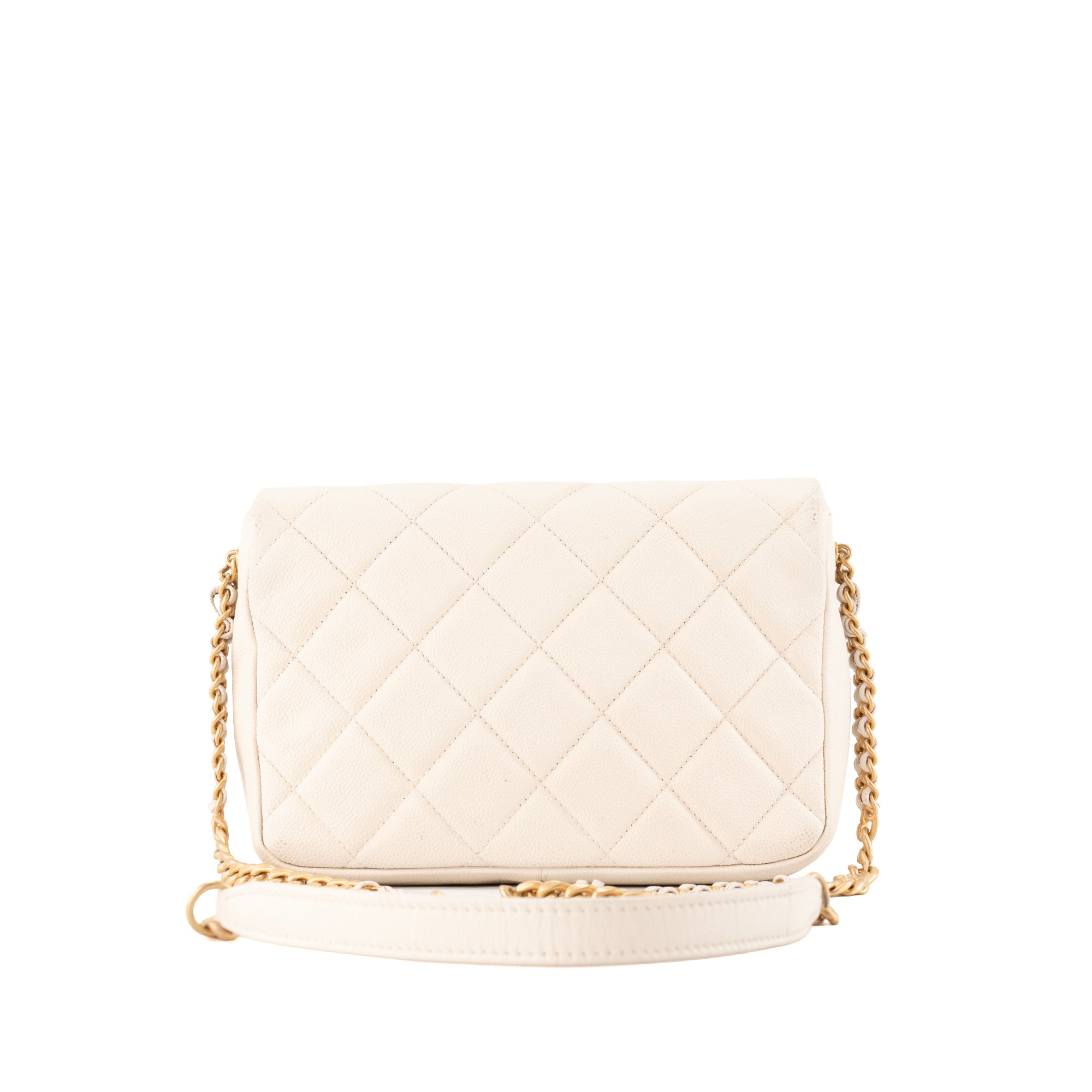 CHANEL - Sac à bandoulière Melody Flap Classique/Timeless Chanel en cuir caviar blanc