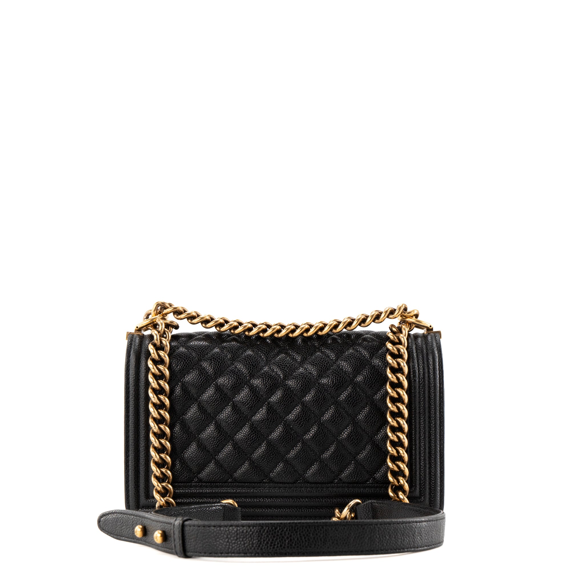 CHANEL - Sac à bandoulière Boy medium Chanel en cuir caviar noir
