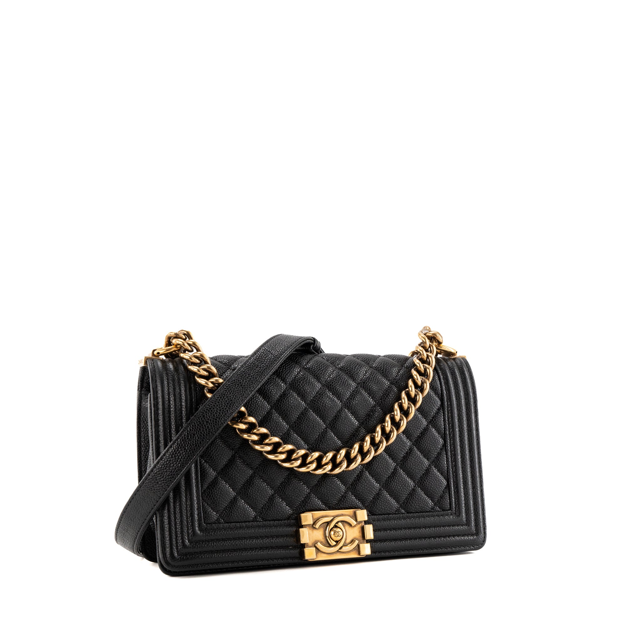 CHANEL - Sac à bandoulière Boy medium Chanel en cuir caviar noir