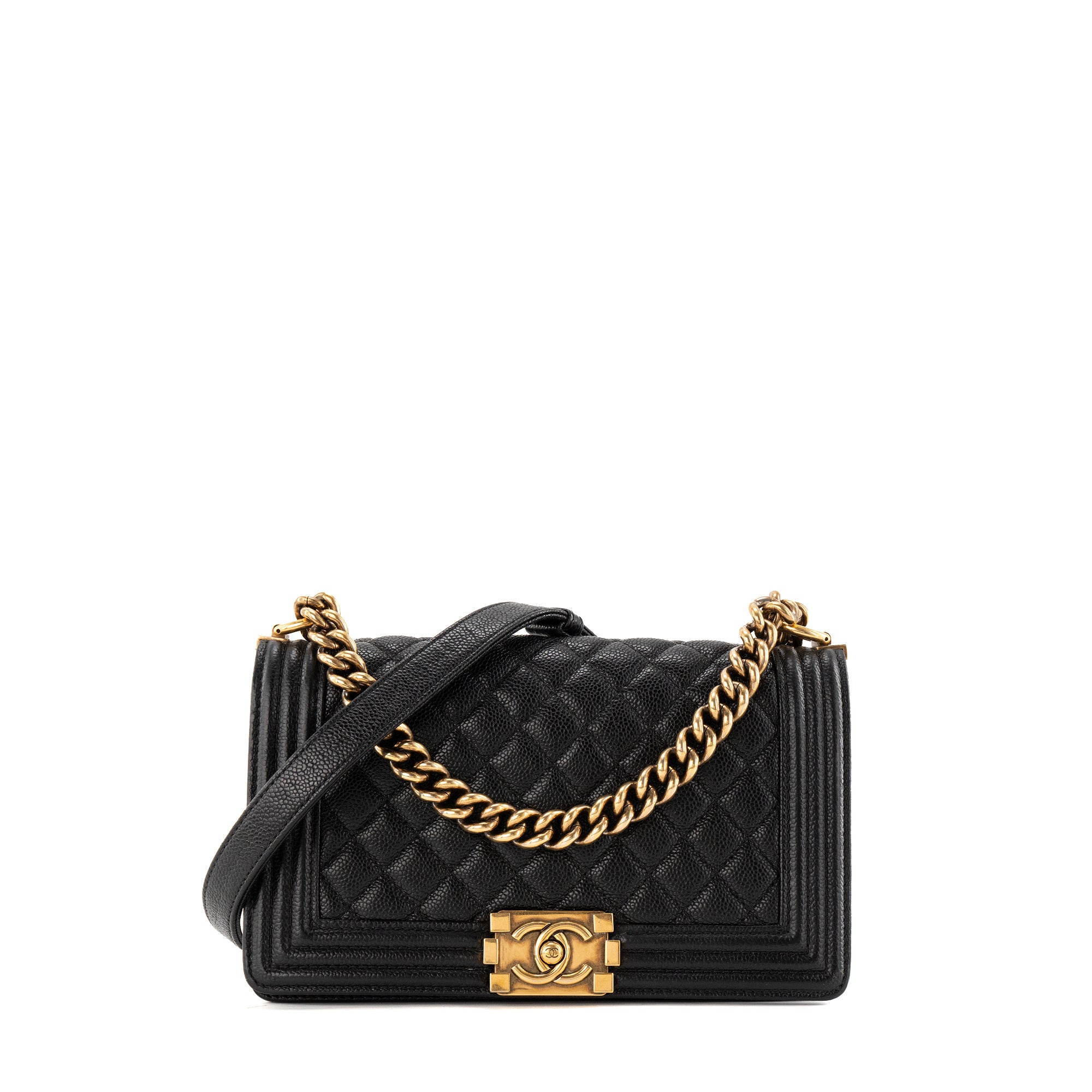 CHANEL - Sac à bandoulière Boy medium Chanel en cuir caviar noir