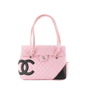 CHANEL - Sac cabas Cambon Chanel en cuir lisse rose et noir vintage