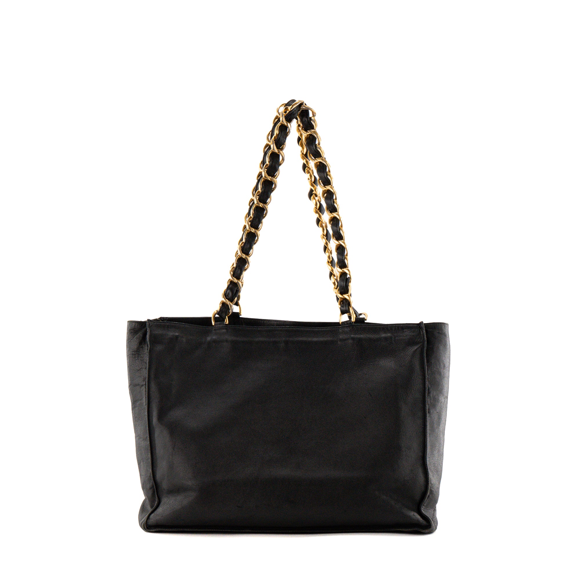 CHANEL - Sac cabas CC Chain Chanel en cuir lisse noir vintage