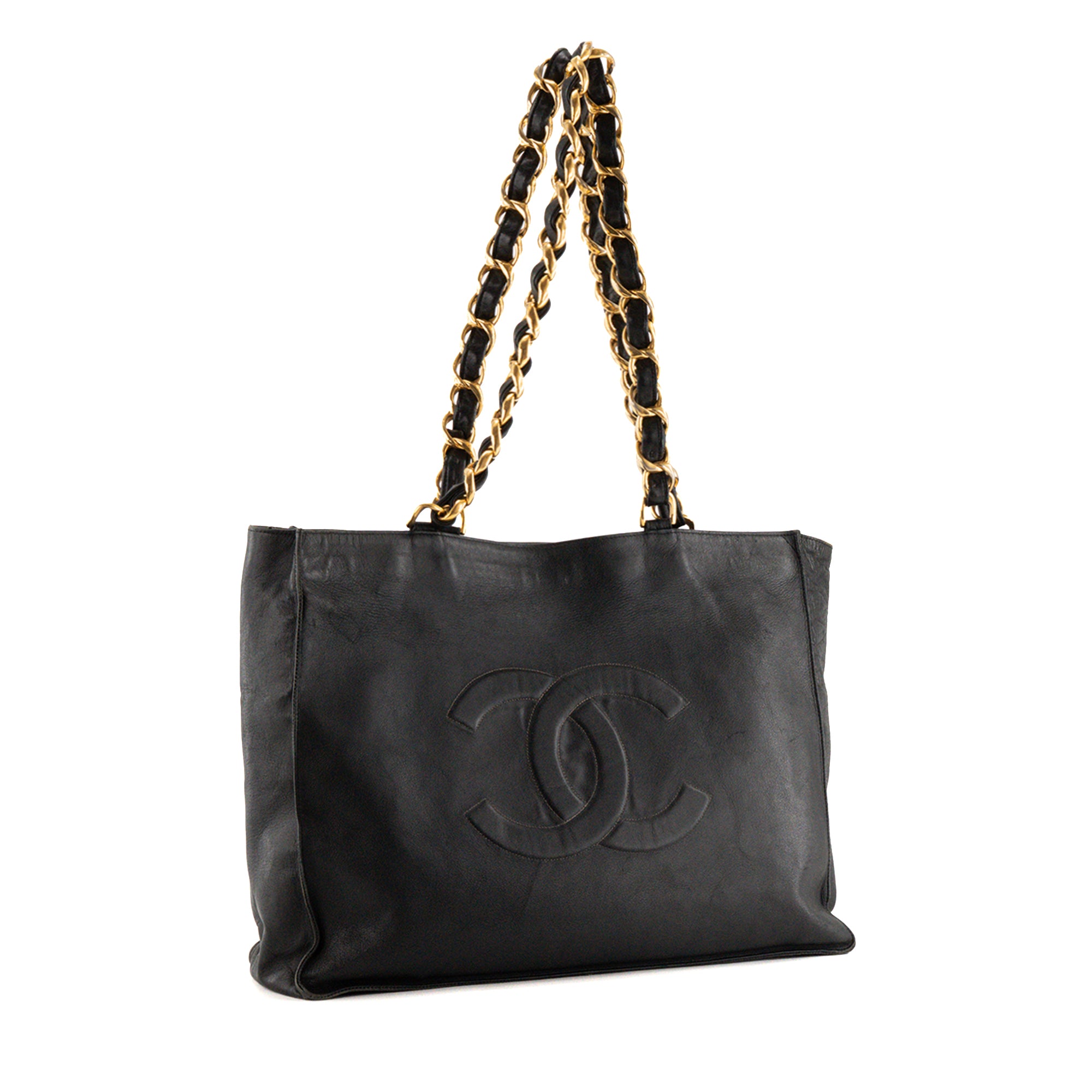 CHANEL - Sac cabas CC Chain Chanel en cuir lisse noir vintage