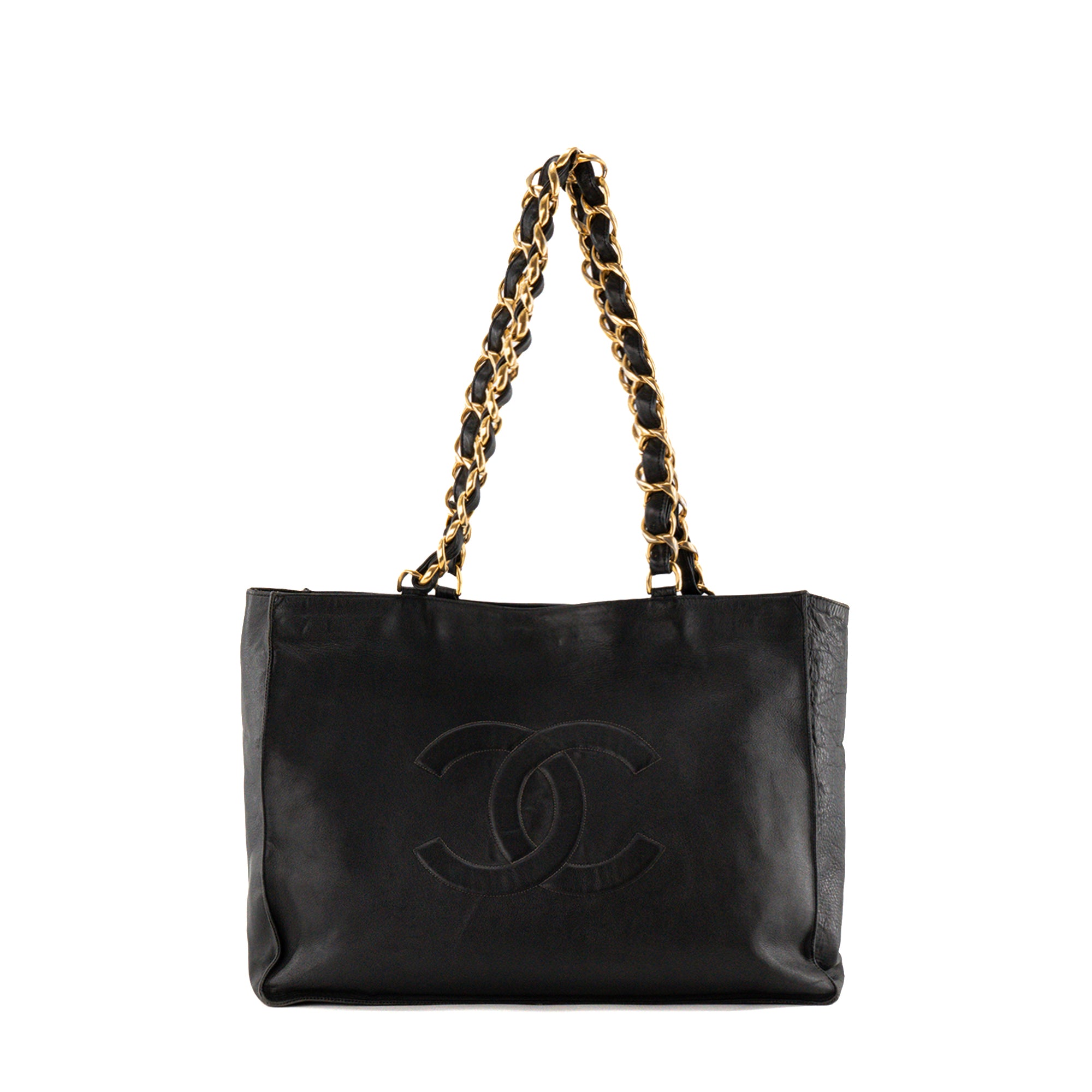 CHANEL - Sac cabas CC Chain Chanel en cuir lisse noir vintage