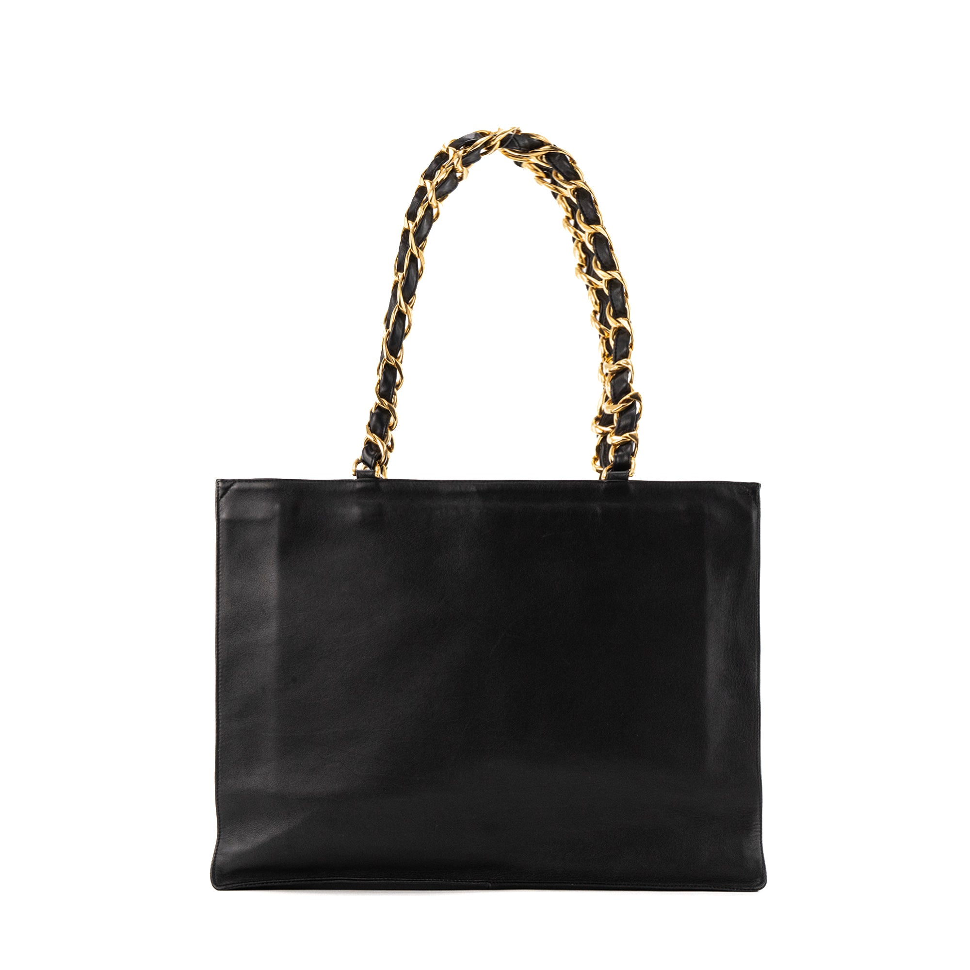 CHANEL - Sac cabas CC Chain Chanel en cuir lisse noir vintage