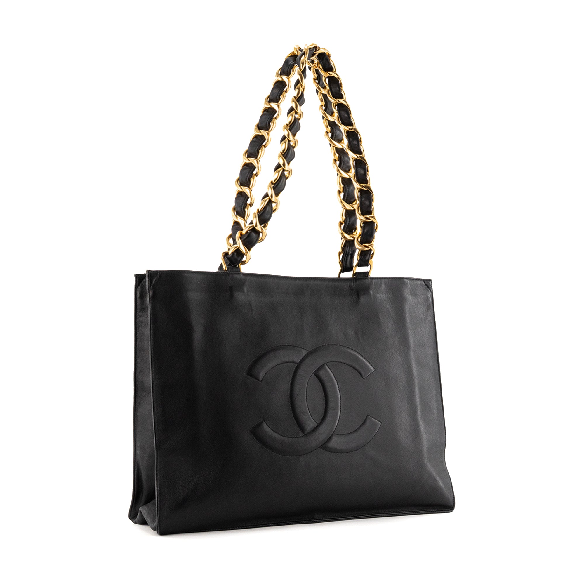 CHANEL - Sac cabas CC Chain Chanel en cuir lisse noir vintage
