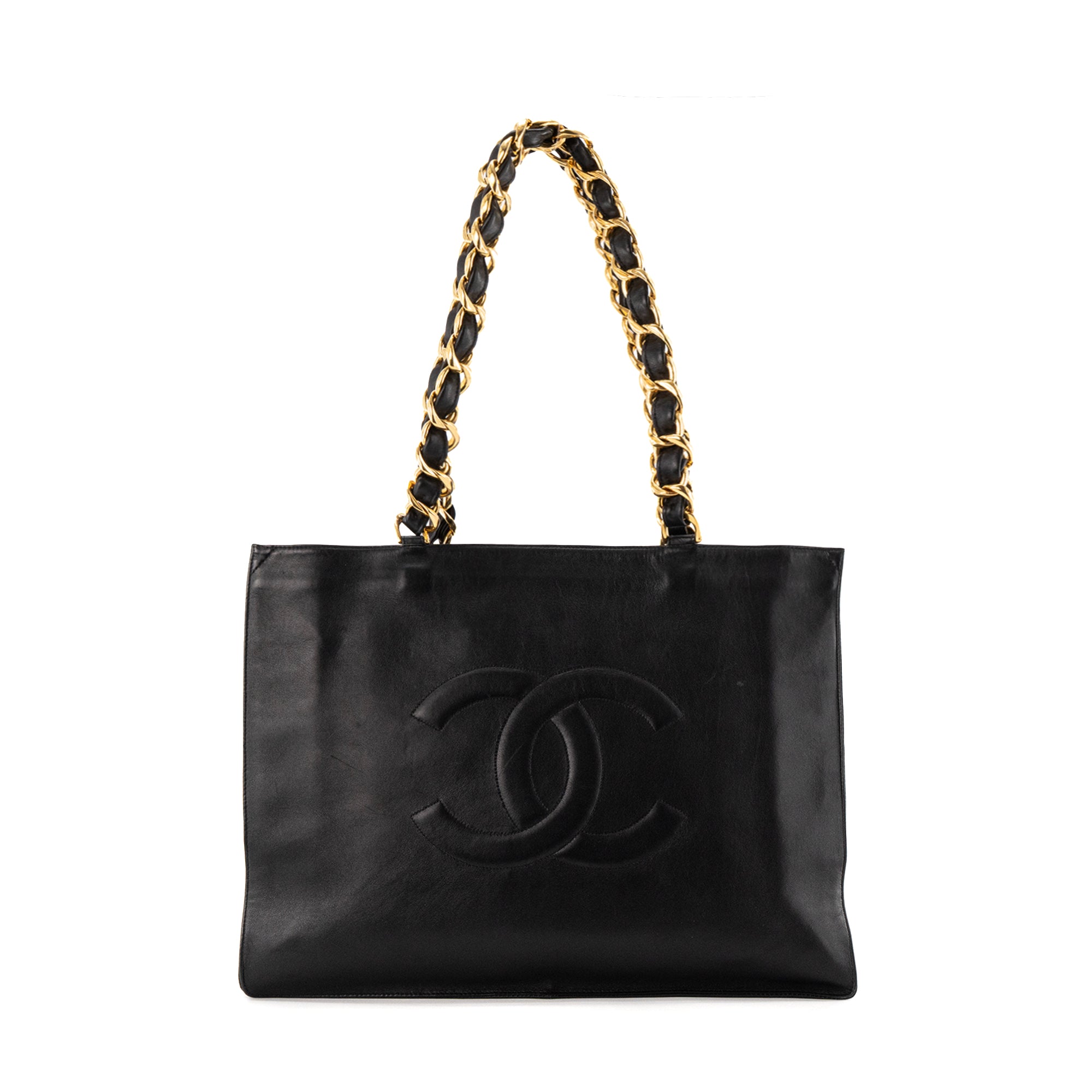 CHANEL - Sac cabas CC Chain Chanel en cuir lisse noir vintage