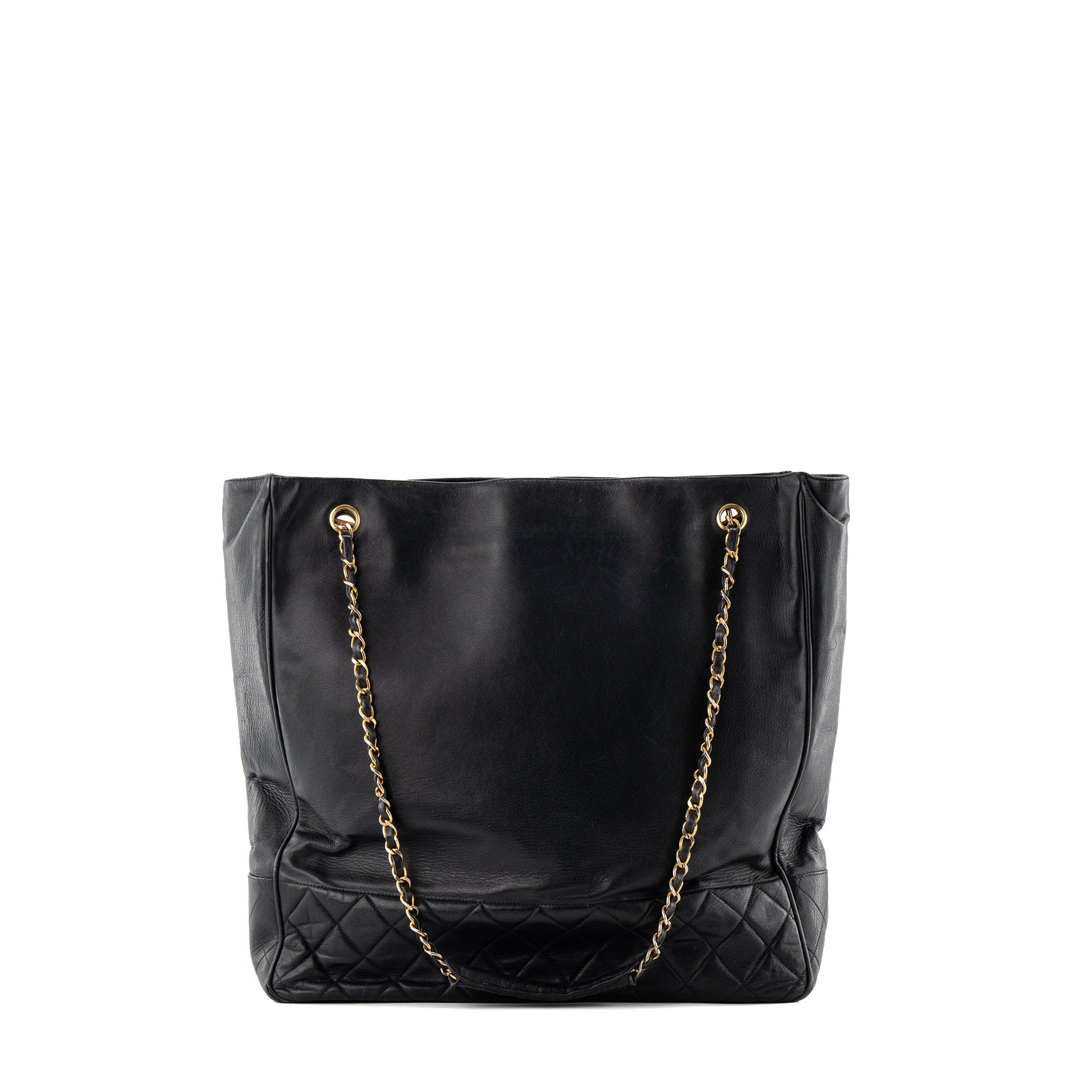 CHANEL - Sac Cabas Chanel en cuir lisse bleu marine vintage