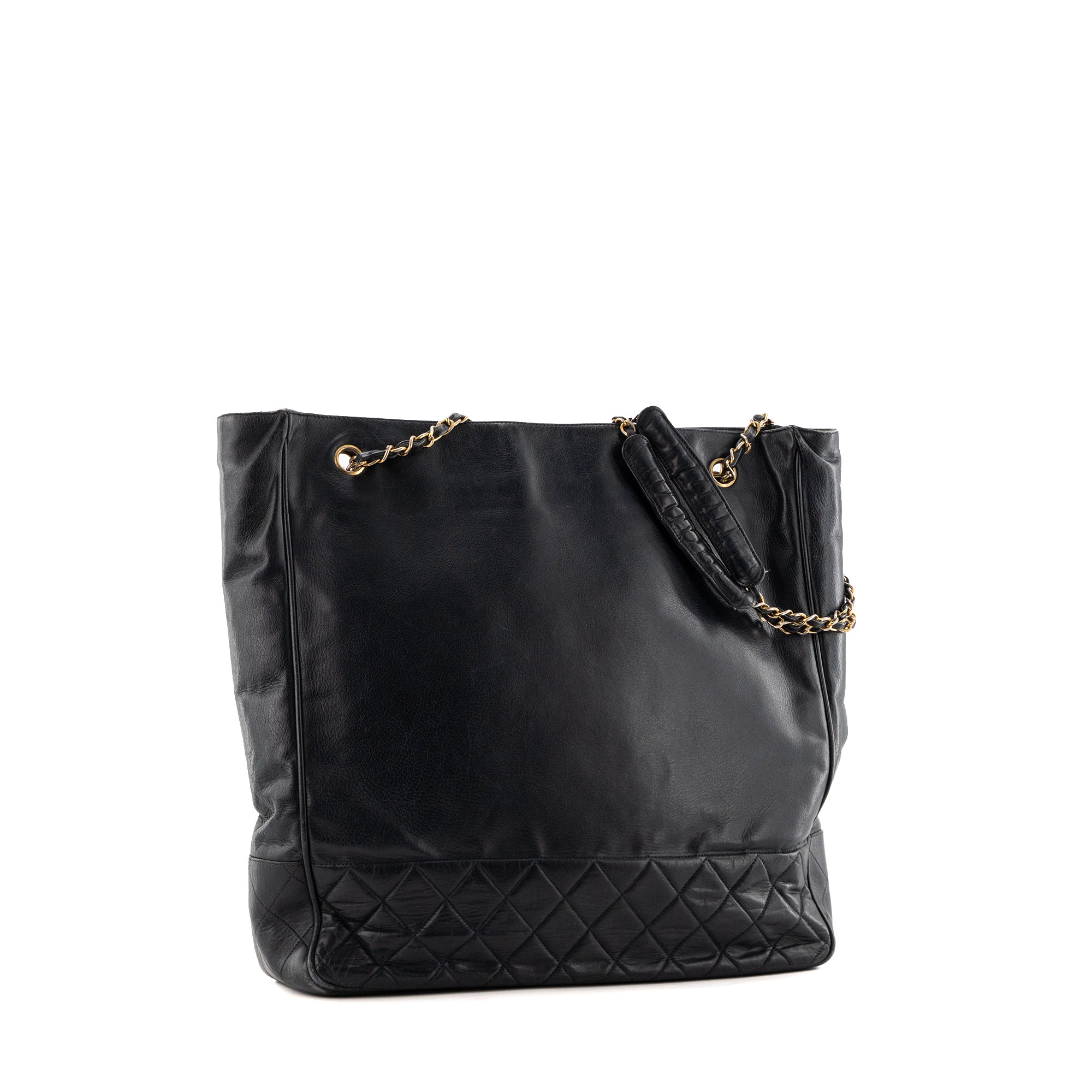 CHANEL - Sac Cabas Chanel en cuir lisse bleu marine vintage