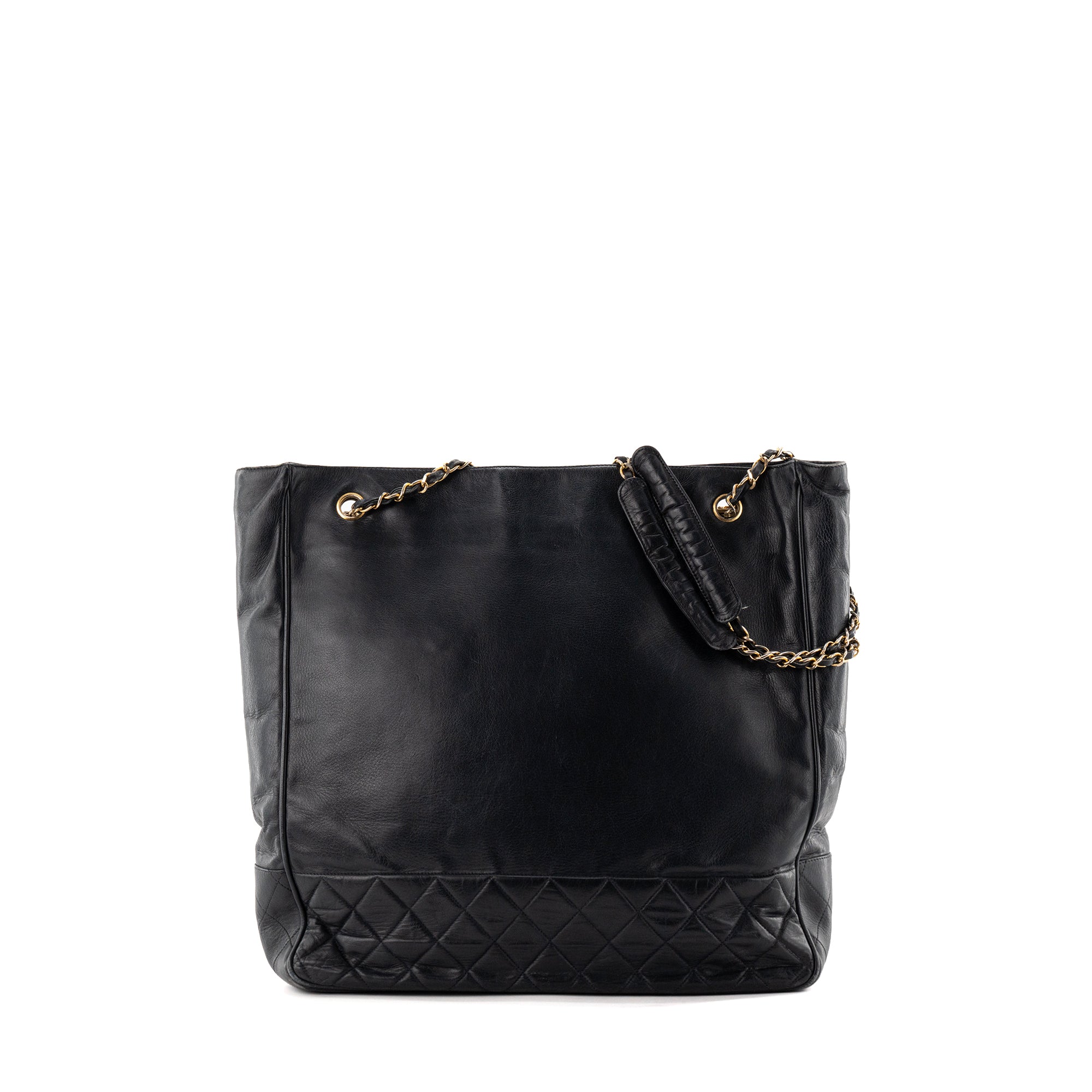 CHANEL - Sac Cabas Chanel en cuir lisse bleu marine vintage