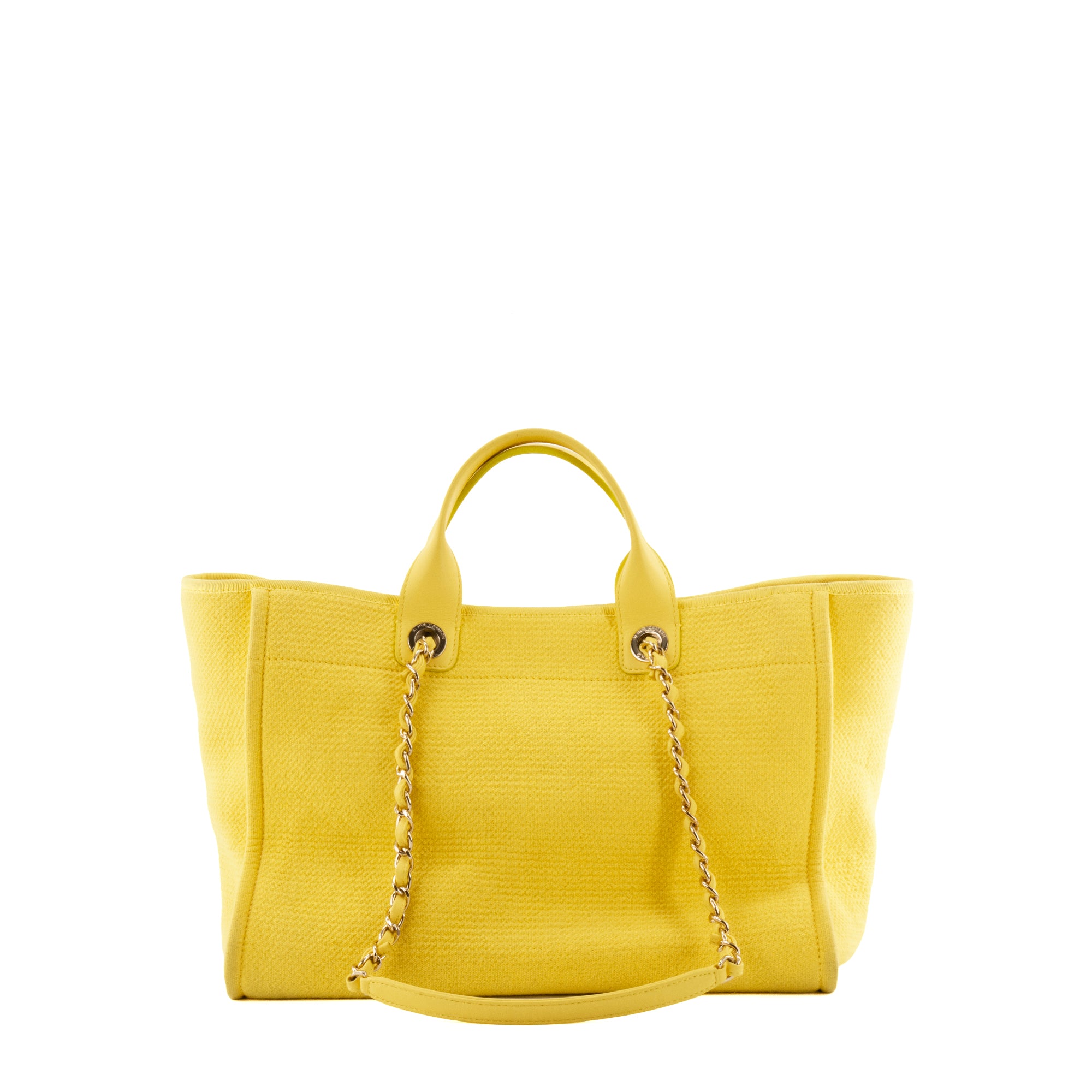 CHANEL - Sac cabas Deauville Chanel en toile jaune avec pochette