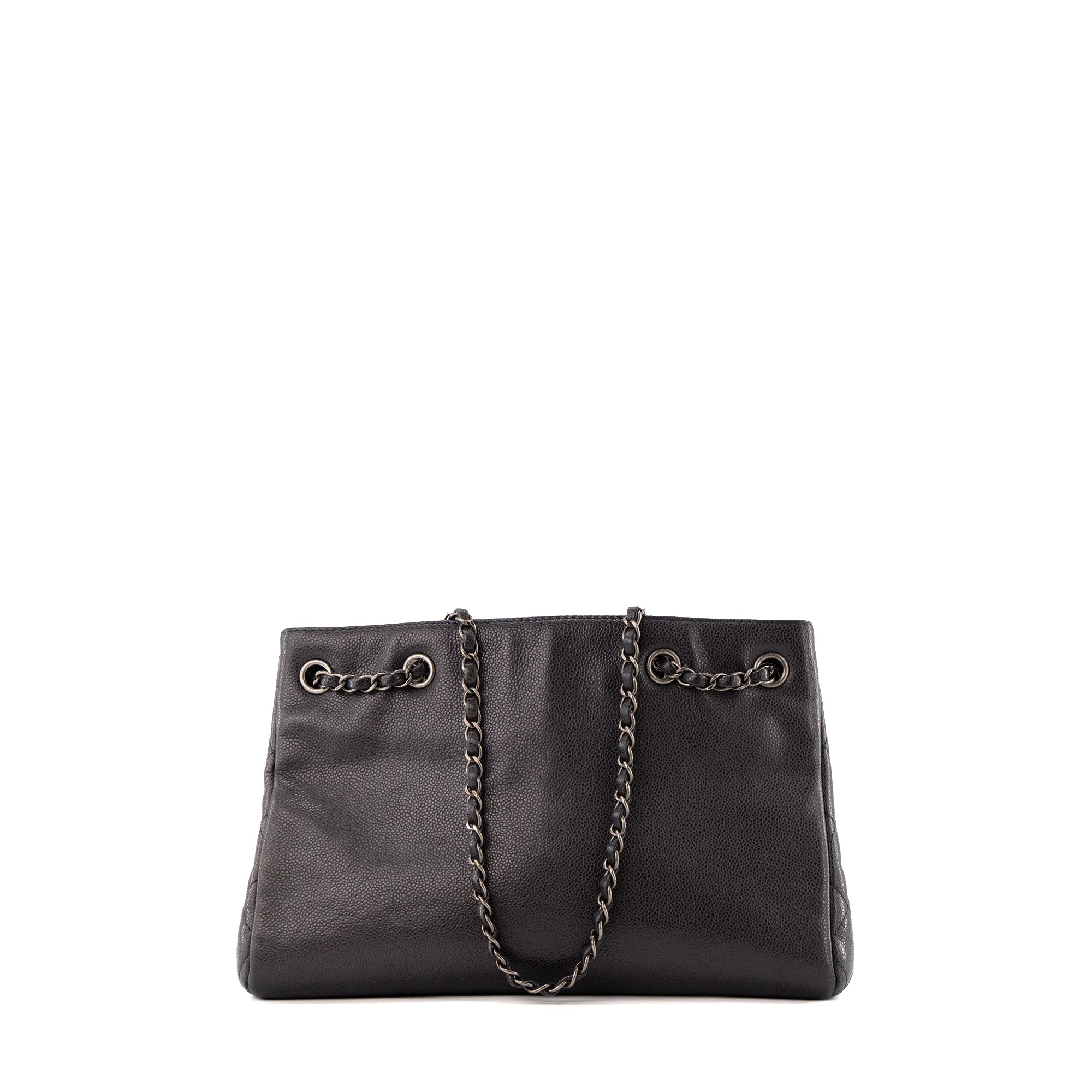 CHANEL - Sac Cabas Shopping Chanel en cuir caviar bleu marine