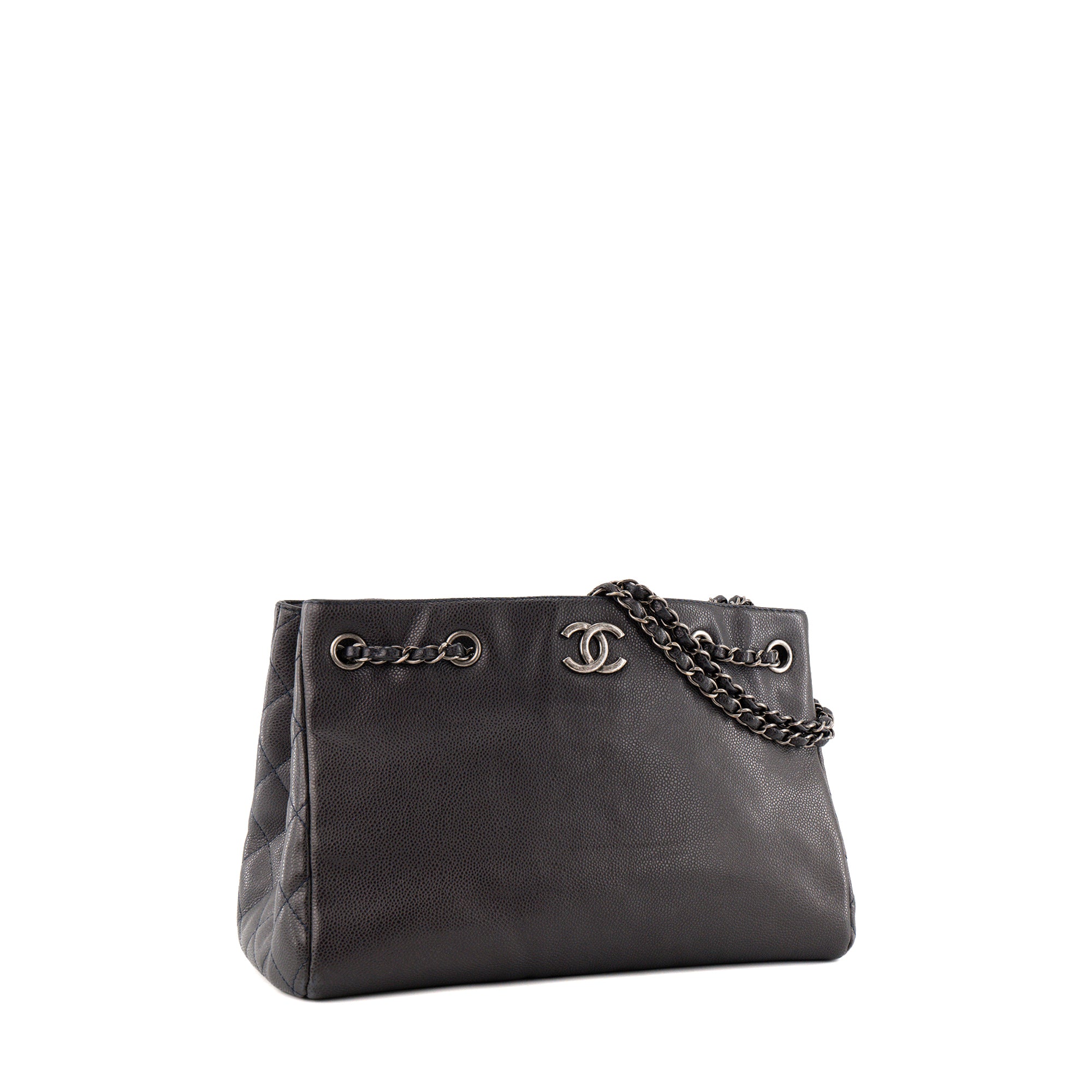 CHANEL - Sac Cabas Shopping Chanel en cuir caviar bleu marine