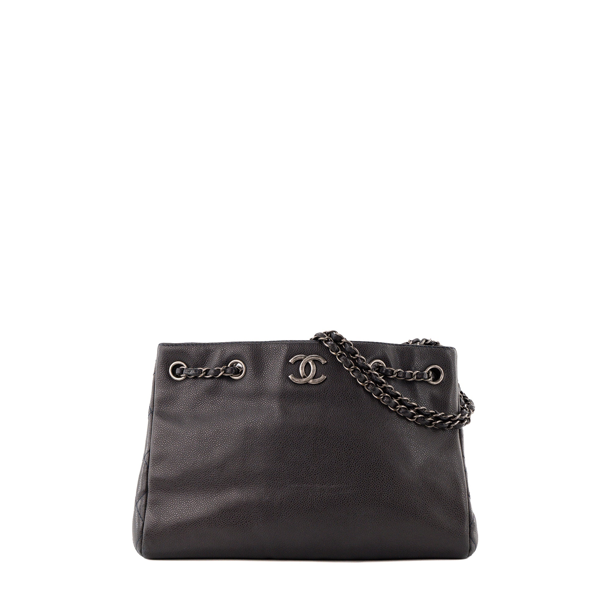 CHANEL - Sac Cabas Shopping Chanel en cuir caviar bleu marine