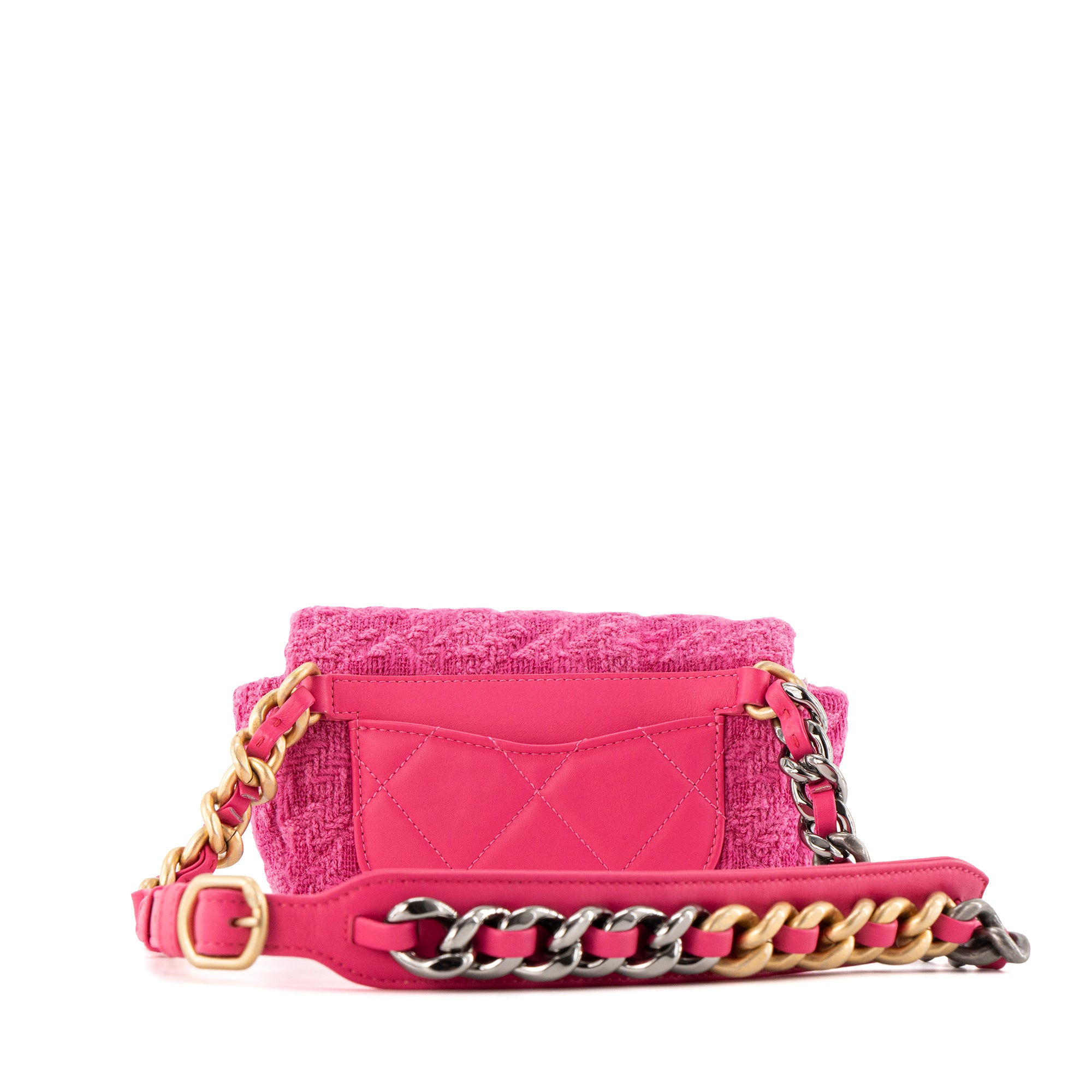 CHANEL - Sac ceinture Chanel 19 en tweed et cuir rose