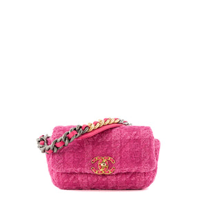 CHANEL - Sac ceinture Chanel 19 en tweed et cuir rose