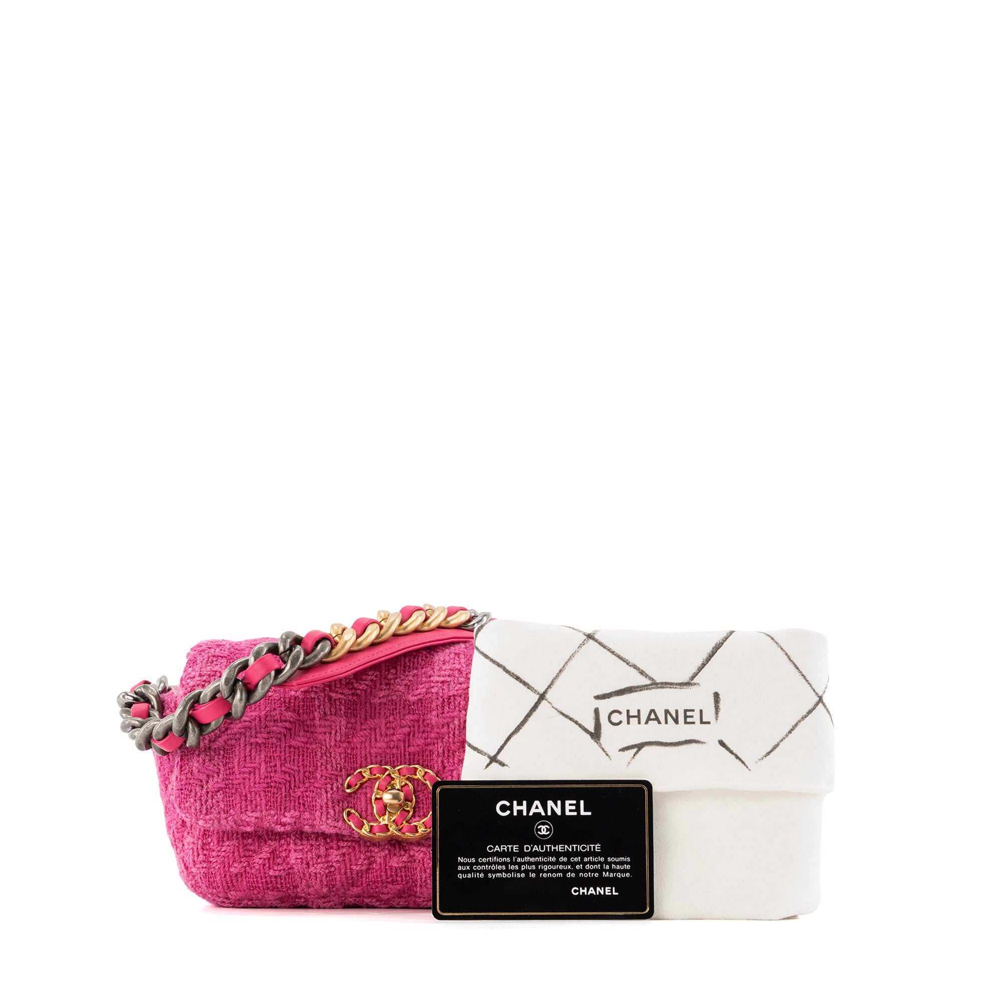 CHANEL - Sac ceinture Chanel 19 en tweed et cuir rose