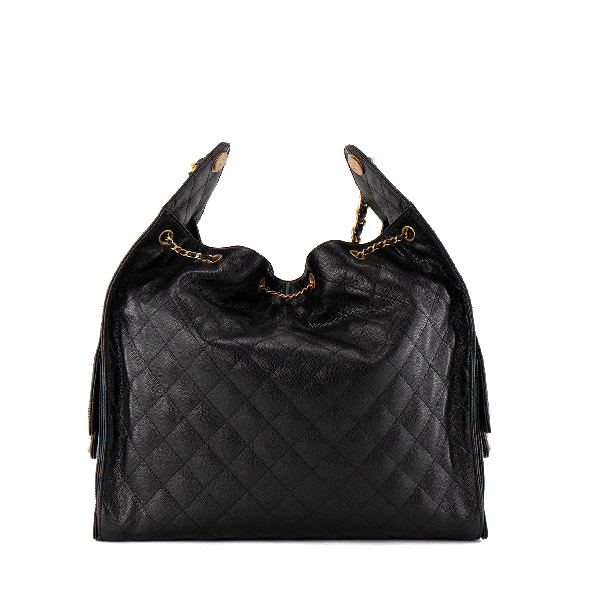 CHANEL - Sac à épaule Chanel 25 Large en cuir caviar noir