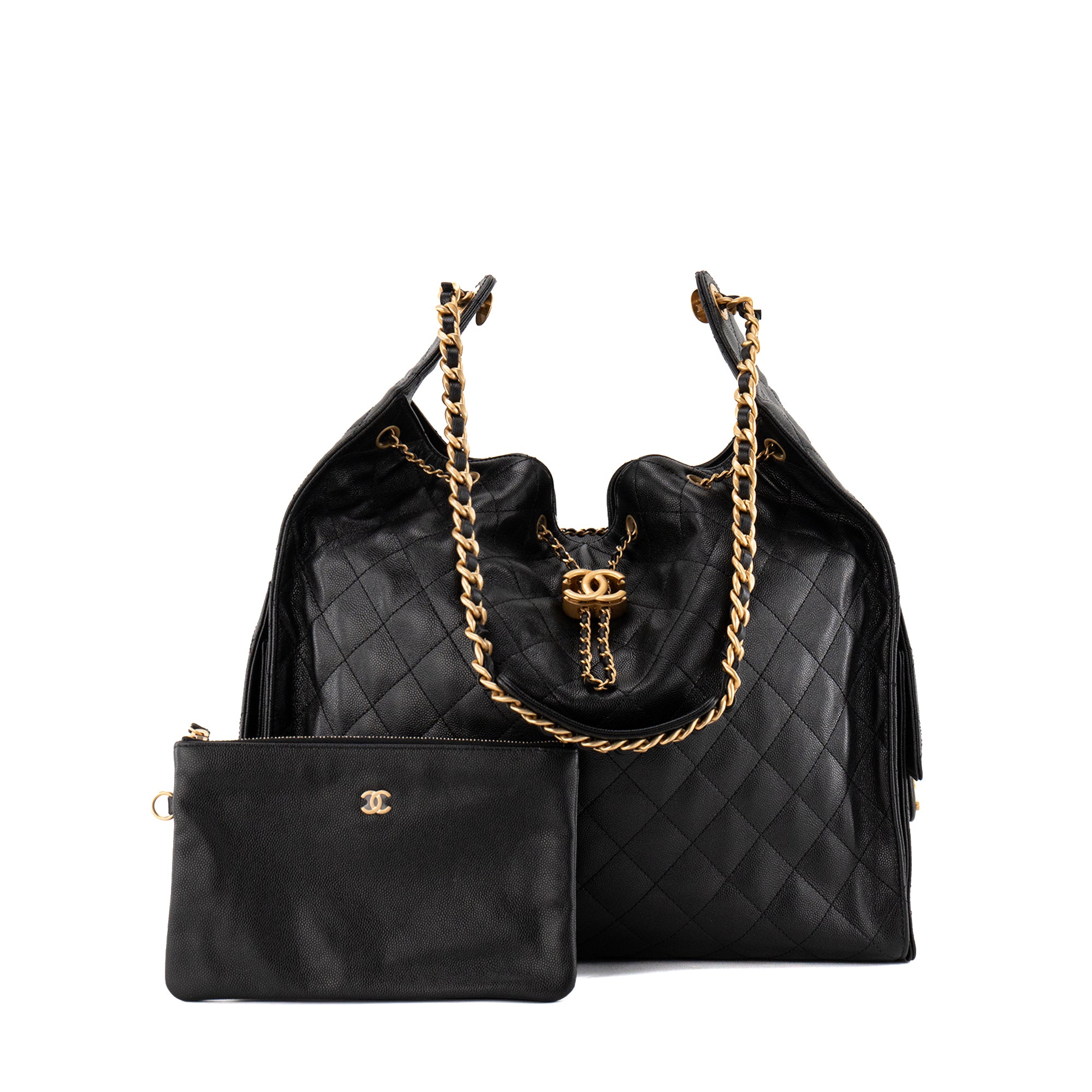 CHANEL - Sac à épaule Chanel 25 Large en cuir caviar noir