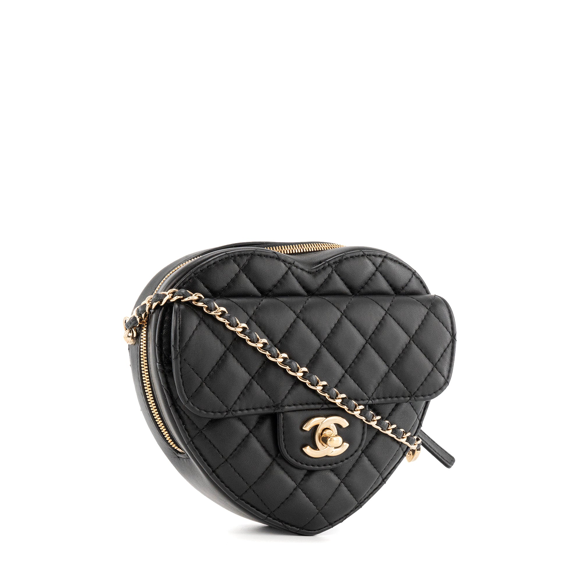 CHANEL - Sac à bandoulière Love Heart large Chanel en cuir lisse noir