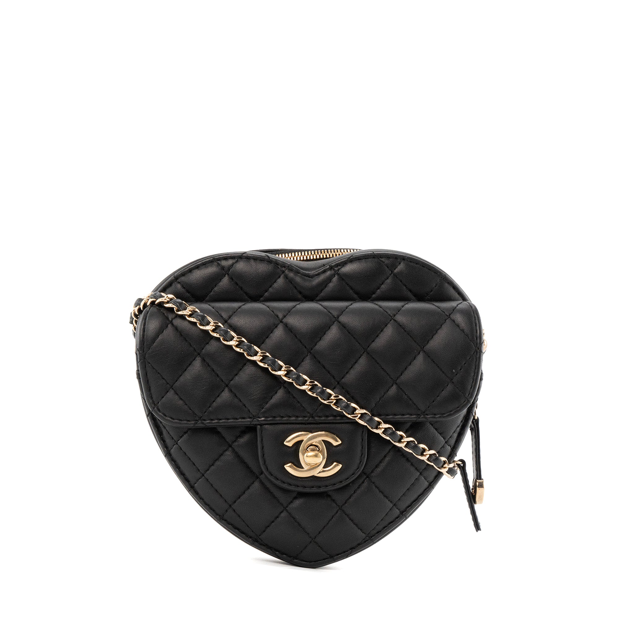 CHANEL - Sac à bandoulière Love Heart large Chanel en cuir lisse noir