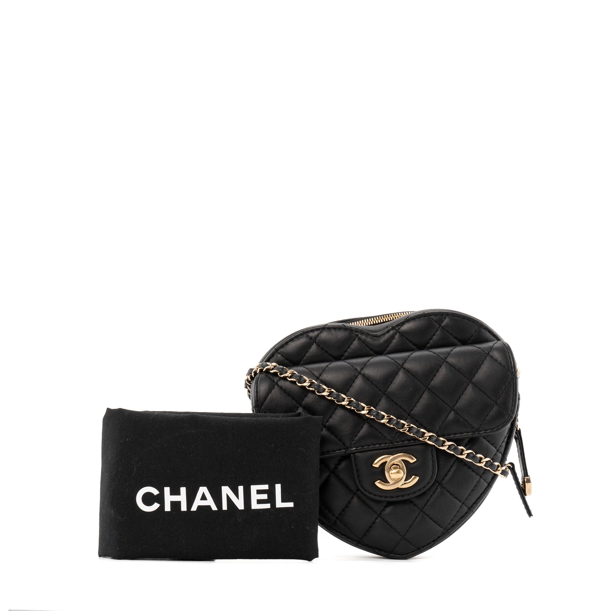 CHANEL - Sac à bandoulière Love Heart large Chanel en cuir lisse noir
