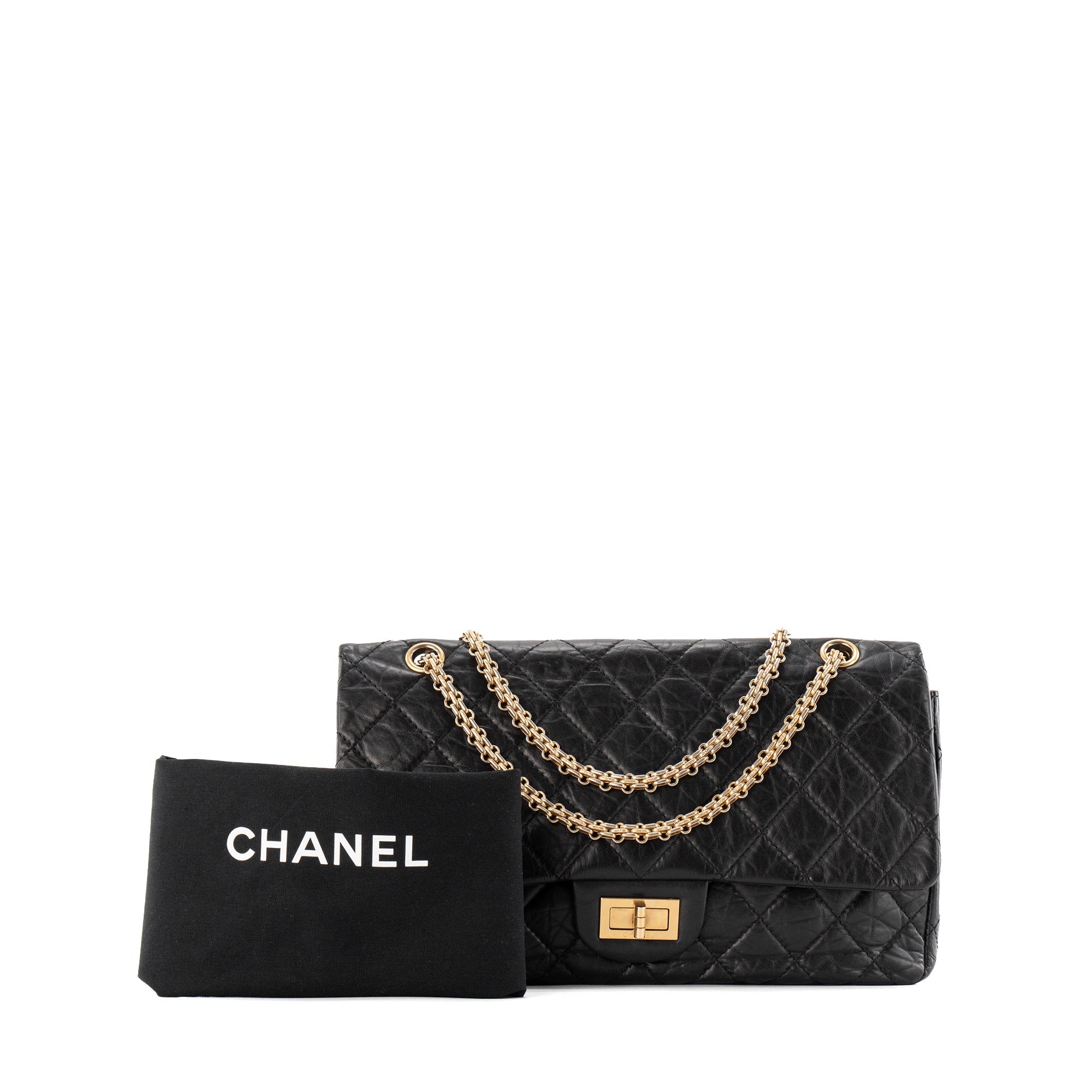 CHANEL - Sac à bandoulière 2.55 large Chanel en cuir froissé noir