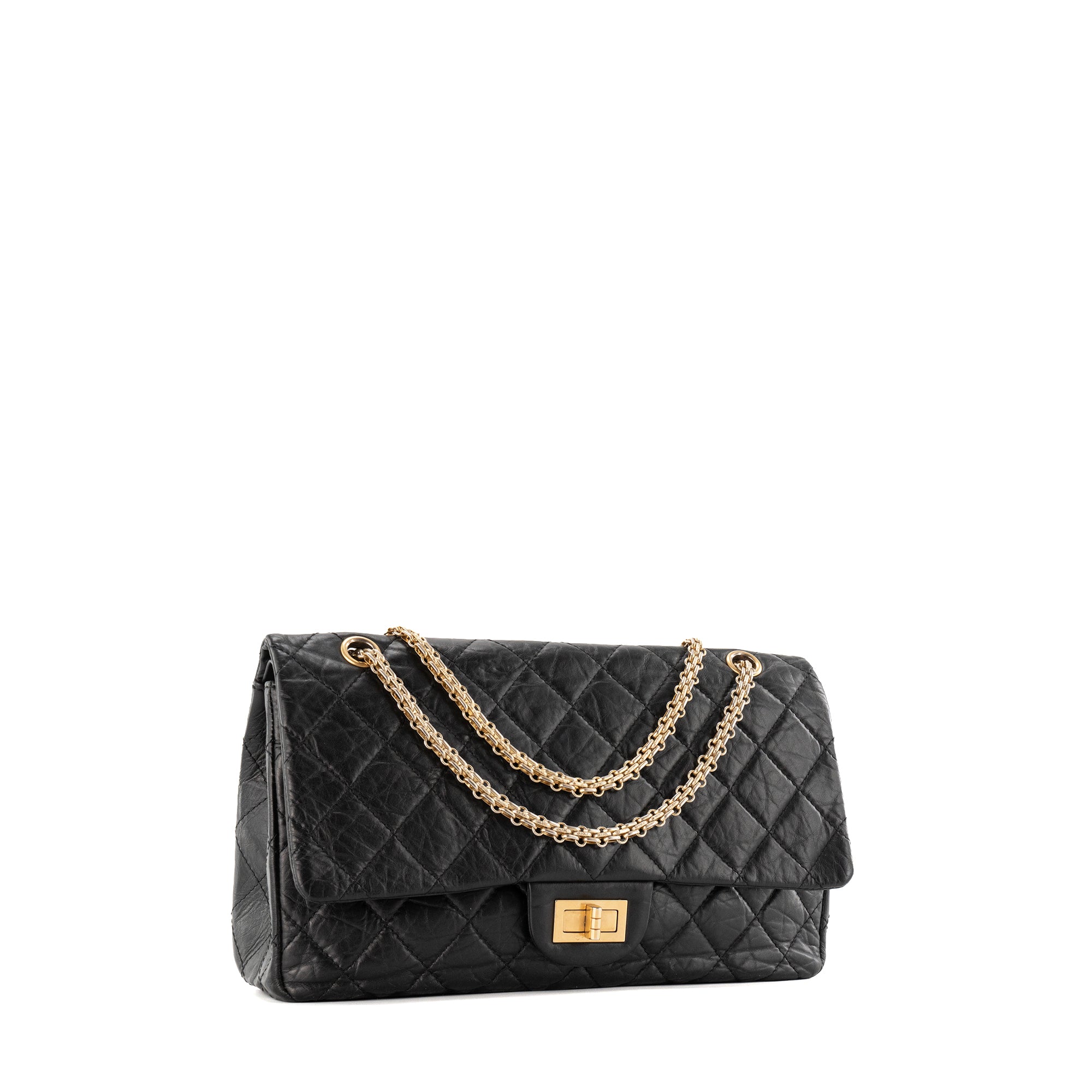 CHANEL - Sac à bandoulière 2.55 large Chanel en cuir froissé noir