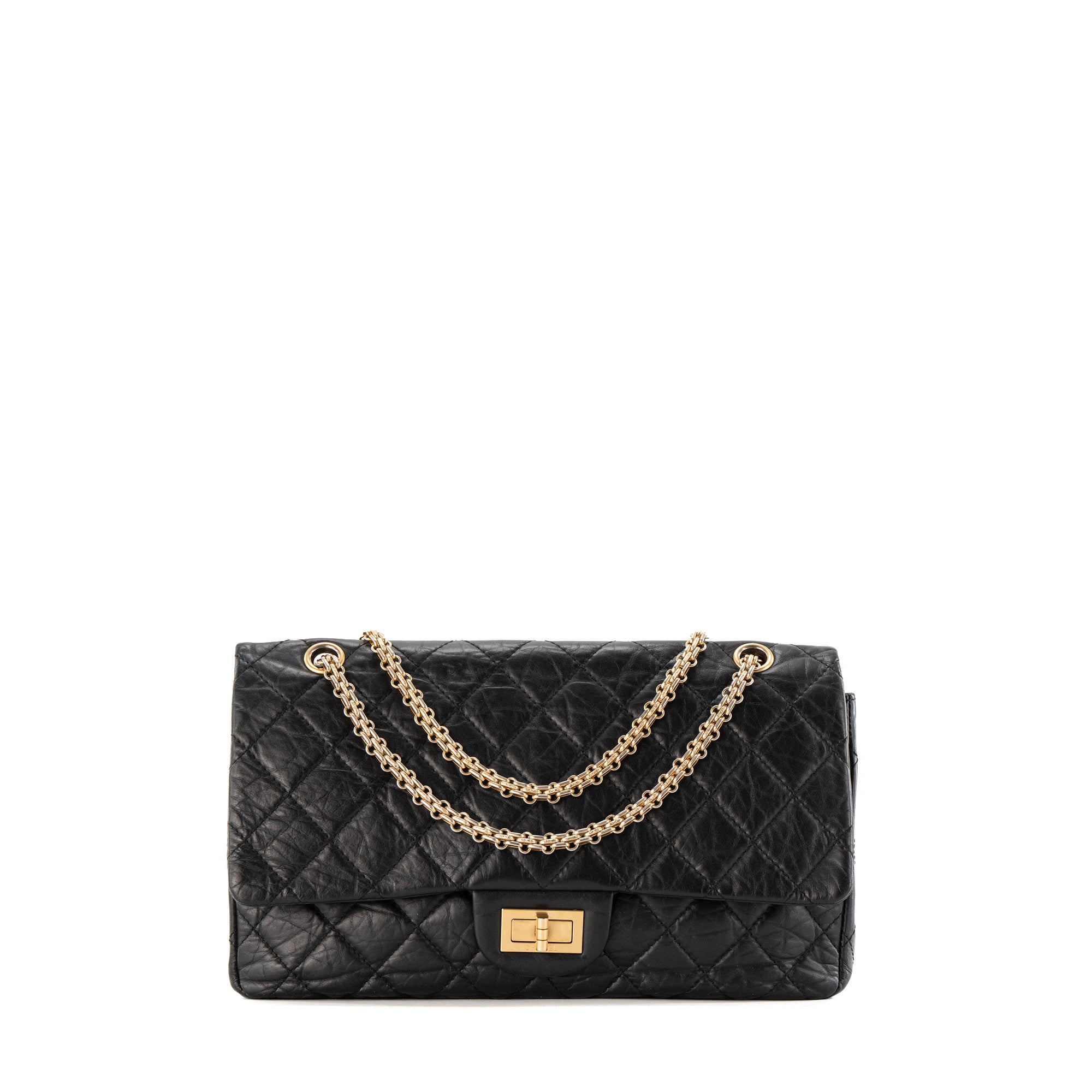 CHANEL - Sac à bandoulière 2.55 large Chanel en cuir froissé noir