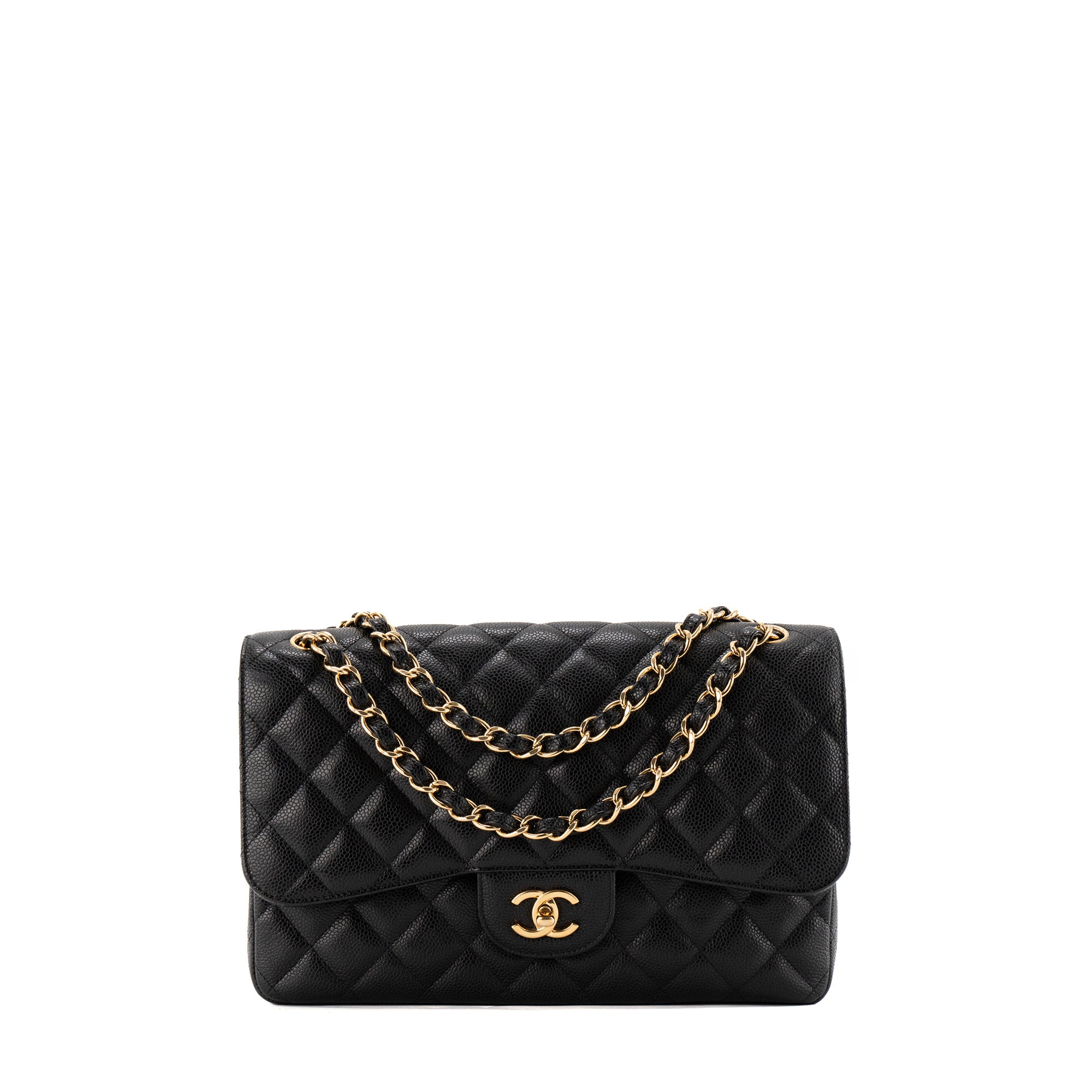 CHANEL - Sac à bandoulière Classique/Timeless Jumbo Chanel en cuir caviar noir