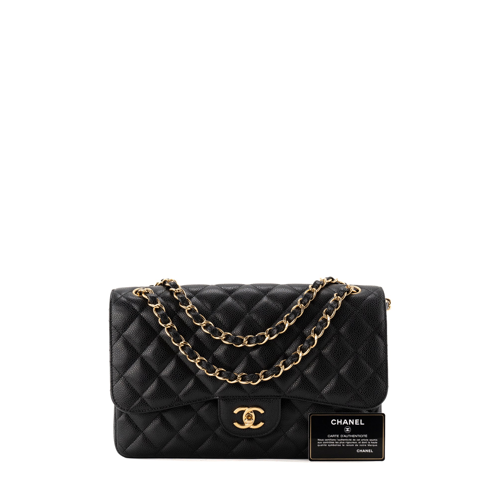 CHANEL - Sac à bandoulière Classique/Timeless Jumbo Chanel en cuir caviar noir