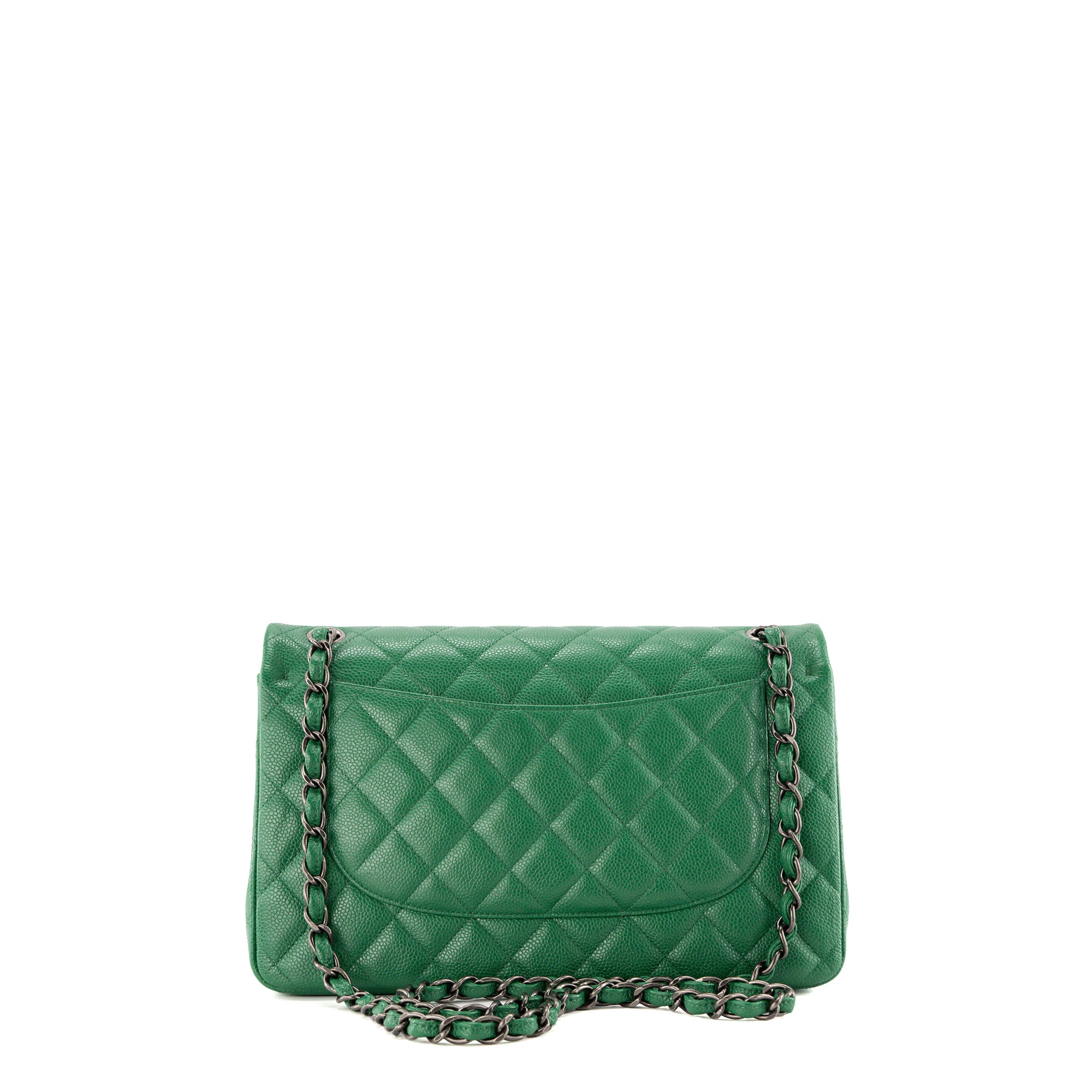 CHANEL - Sac à bandoulière Classique/Timeless Jumbo Chanel en cuir caviar vert