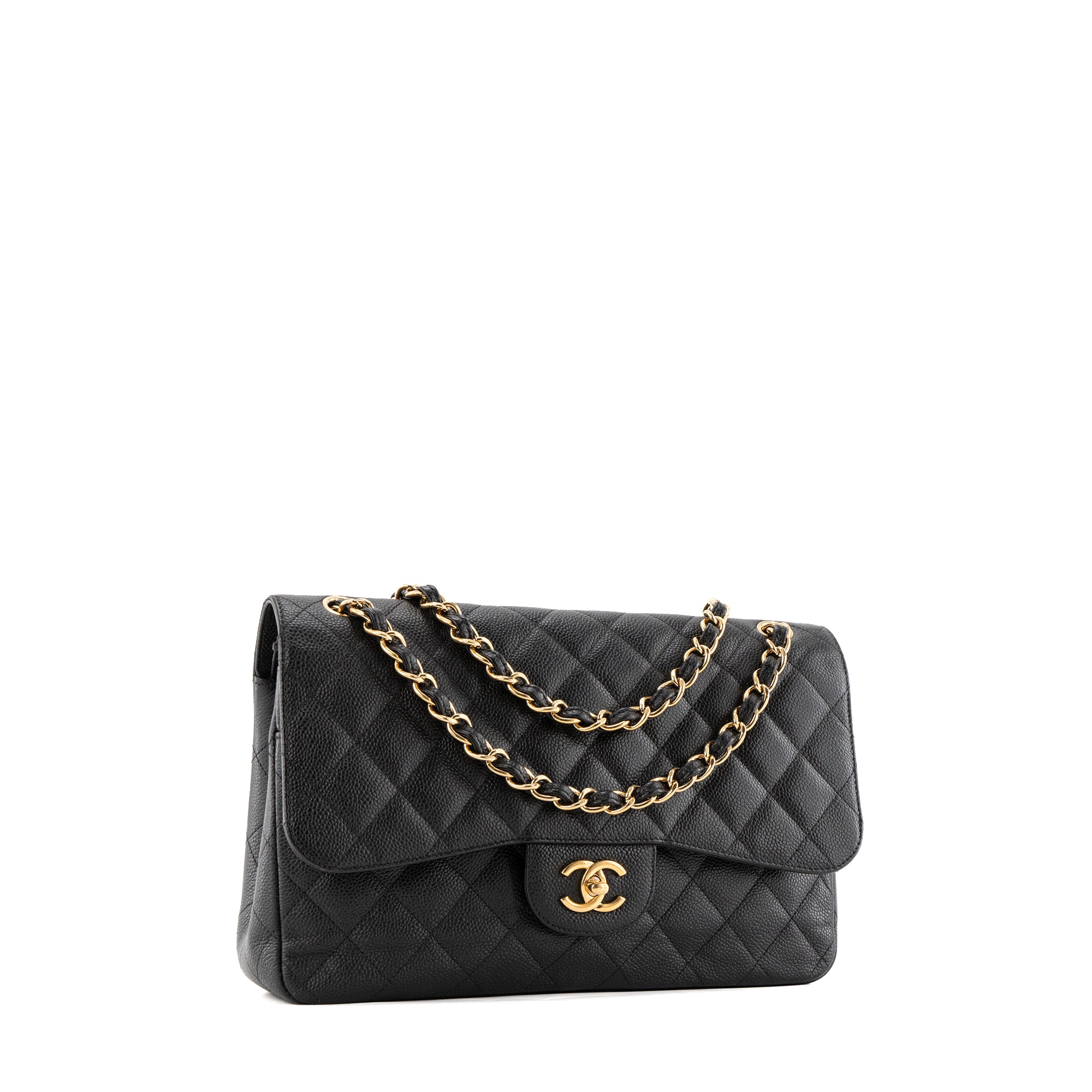 CHANEL - Sac à bandoulière Classique/Timeless Jumbo Chanel en cuir caviar noir