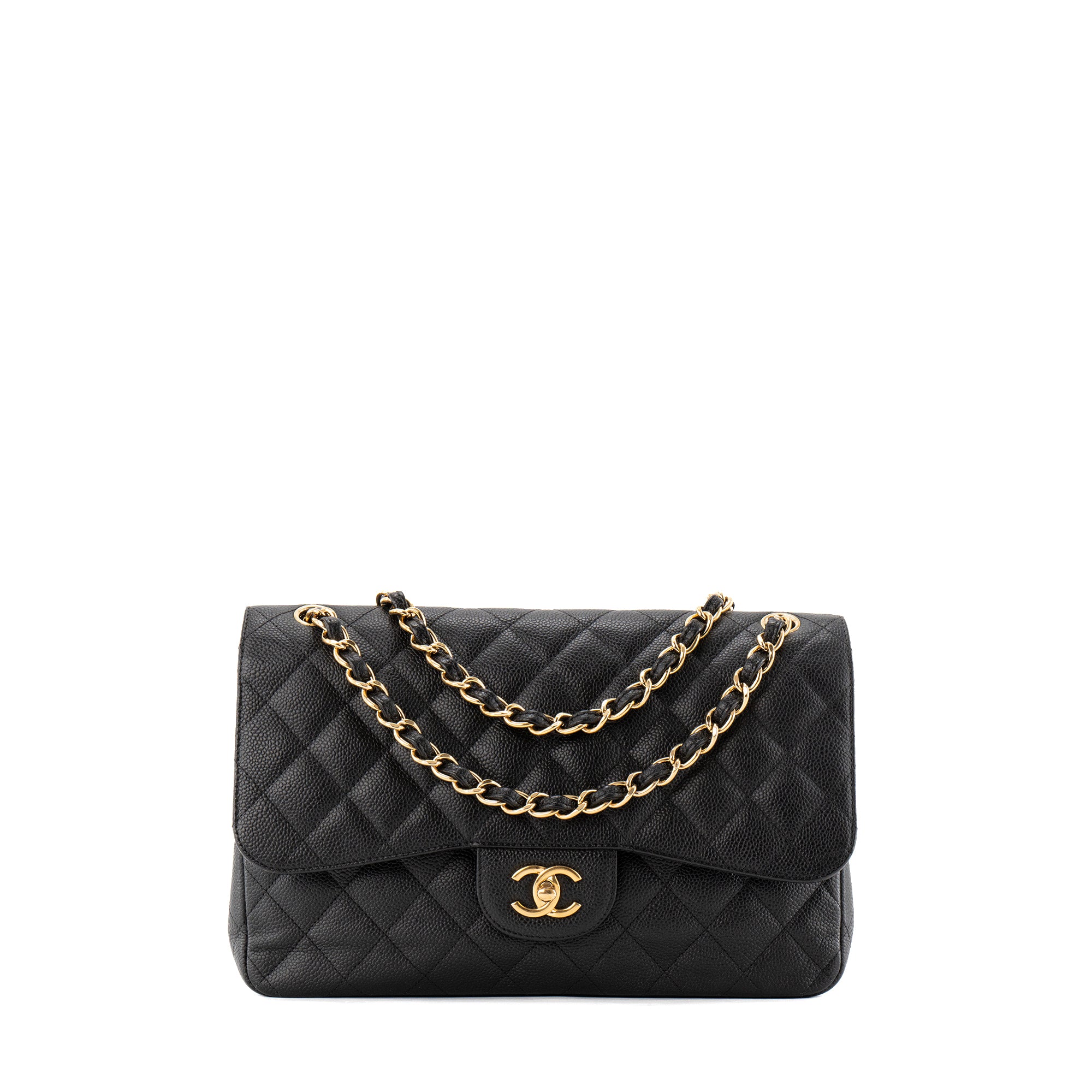 CHANEL - Sac à bandoulière Classique/Timeless Jumbo Chanel en cuir caviar noir