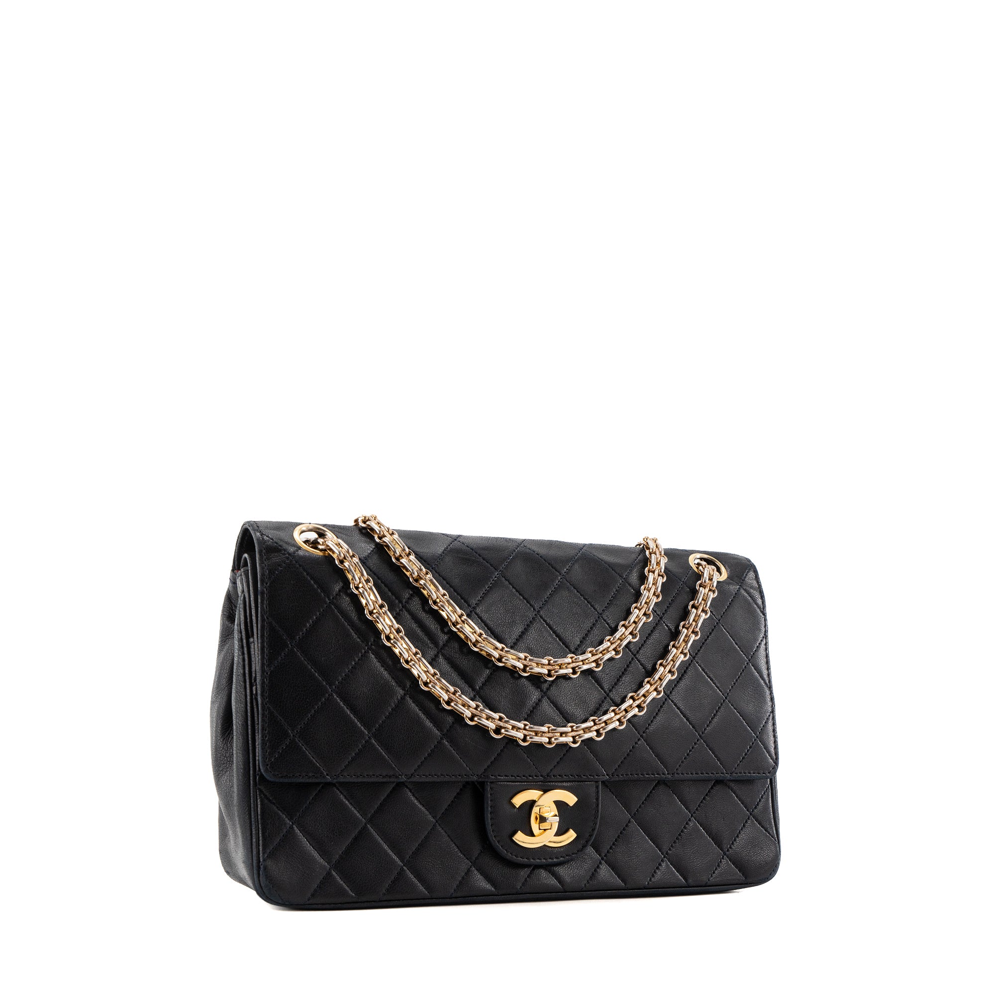 CHANEL - Sac à main Classique/Timeless Chanel en cuir lisse bleu marine vintage