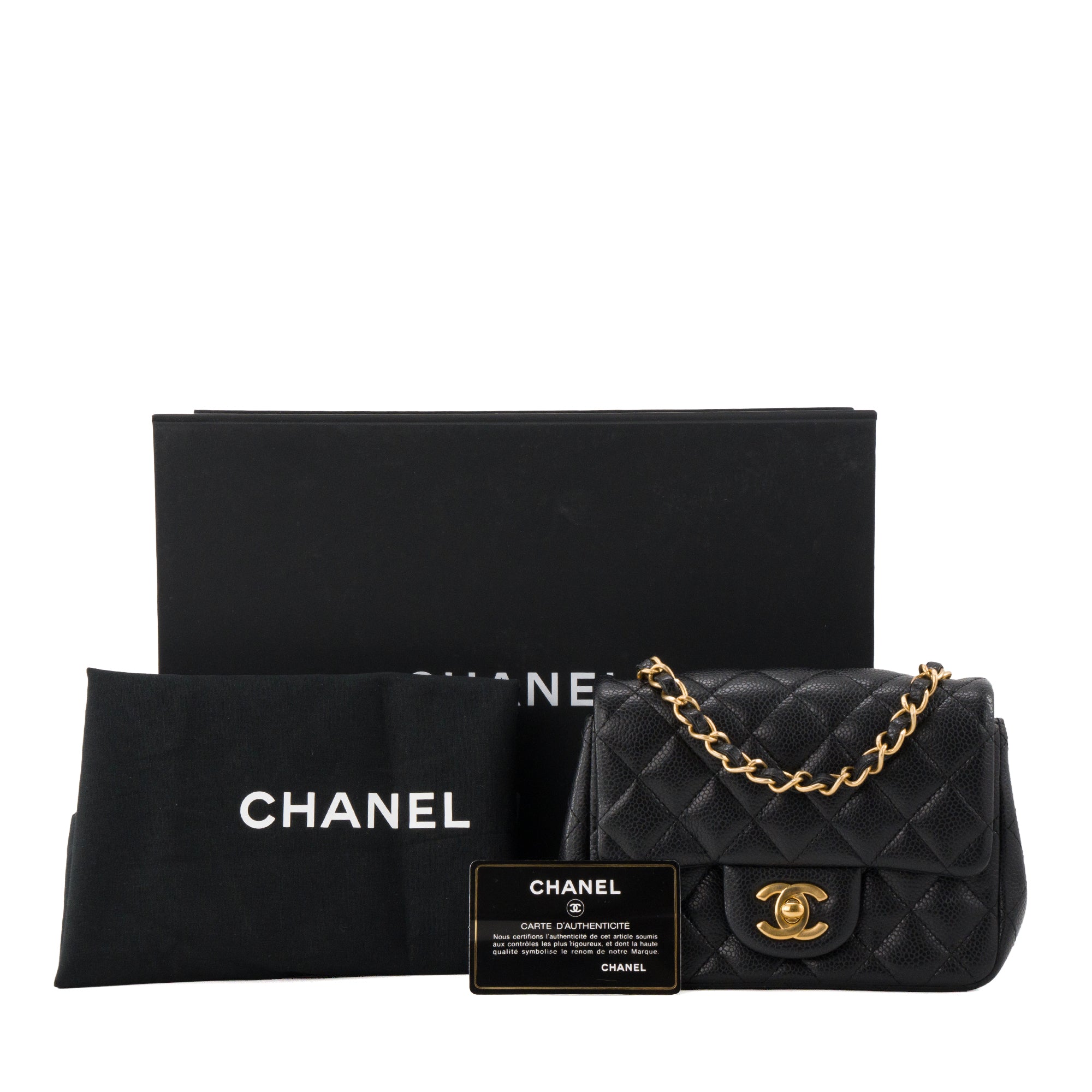 CHANEL - Sac à bandoulière Classique/Timeless Mini Square Chanel en cuir caviar noir